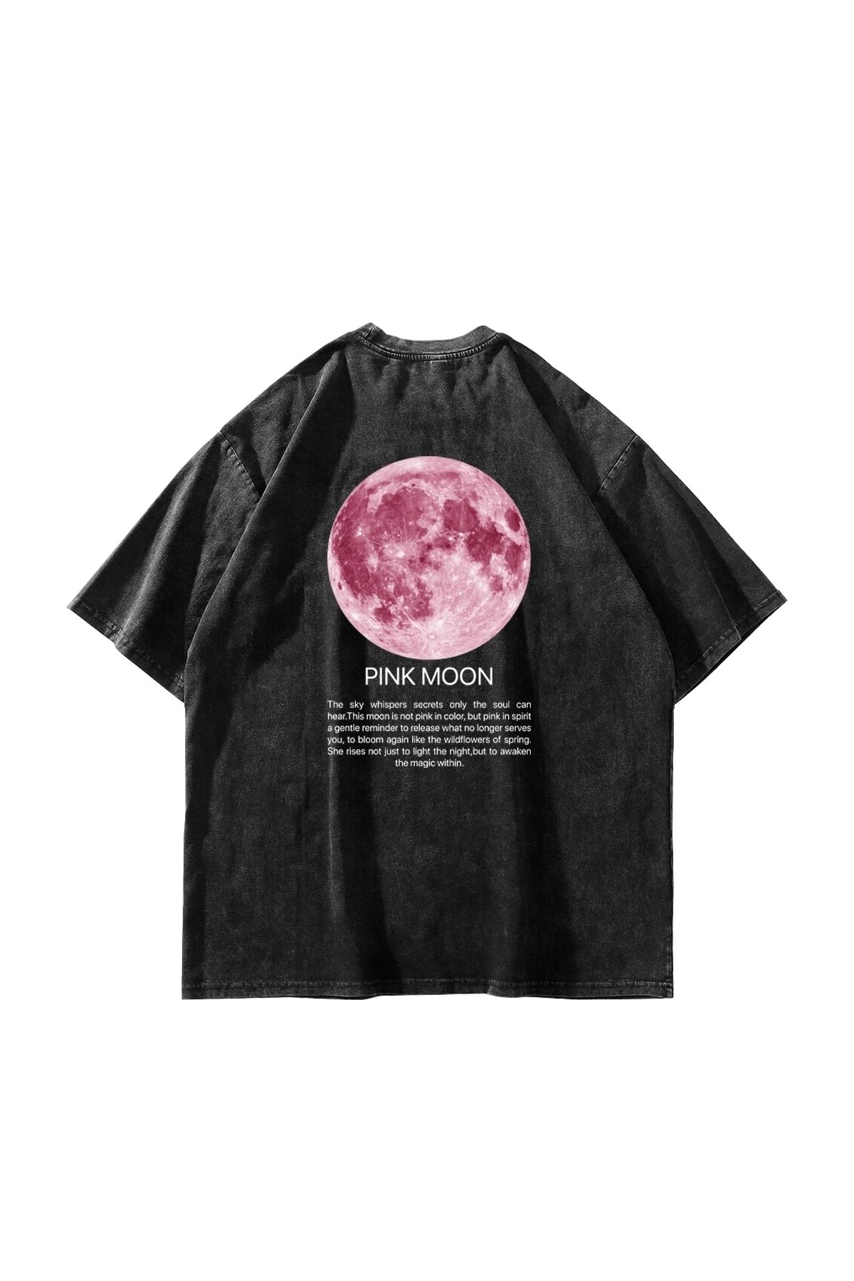 Tarzsokak Pink Moon Baskılı Oversize Unisex Yıkamalı Siyah