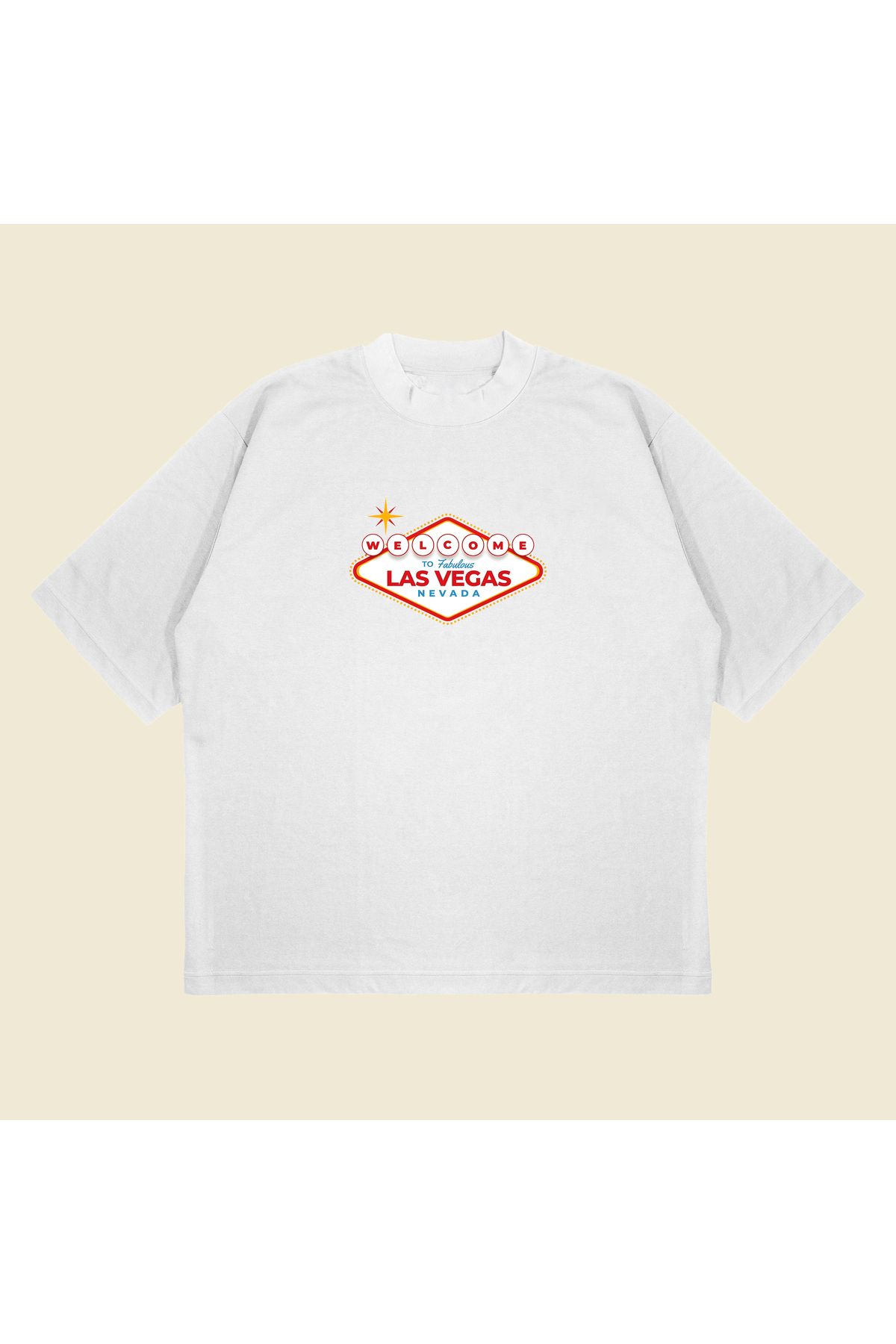 Tarzsokak Welcome Las Vegas Baskılı Oversize Unisex Pamuklu Nefes Alan Kalın Kumaşlı