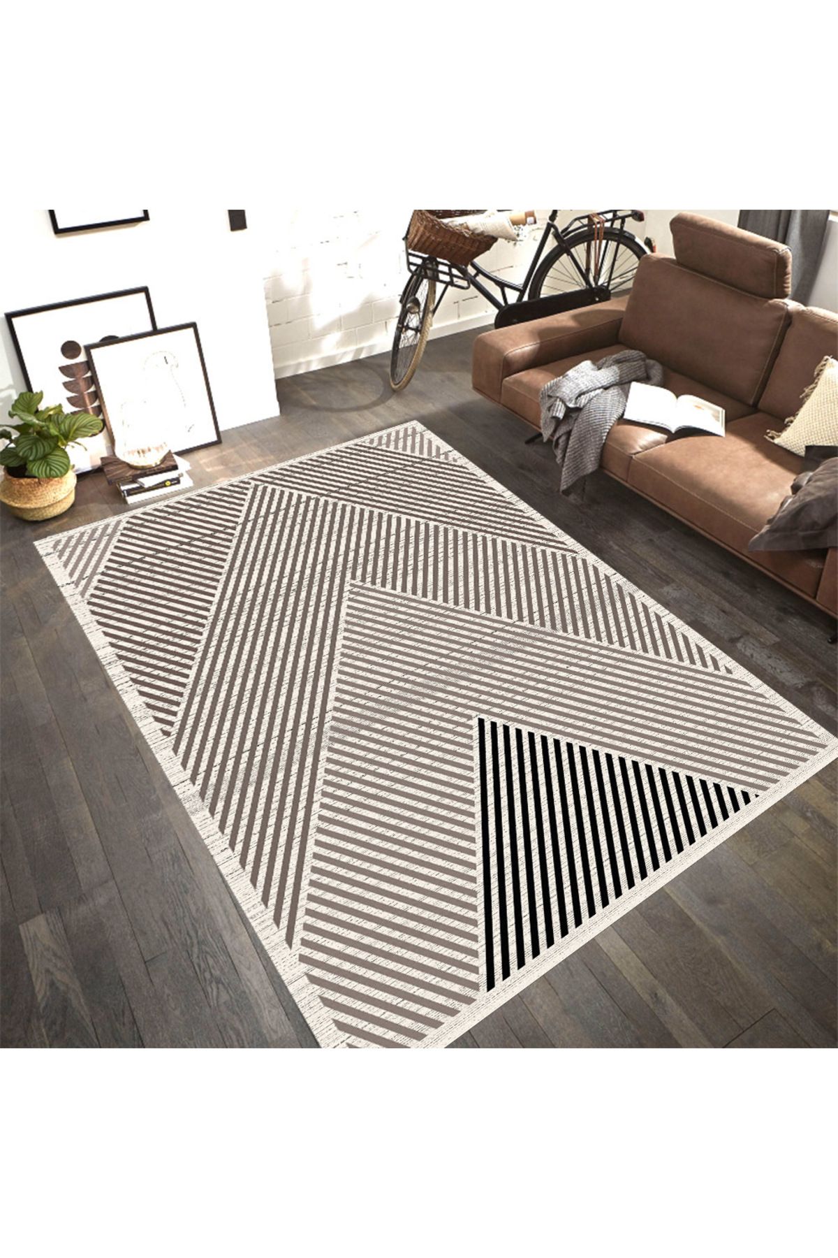 MKYHOME Makinede Yıkanabilir Kaymaz Taban Leke Tutmaz Çizgili Salon ve Yolluk Halısı