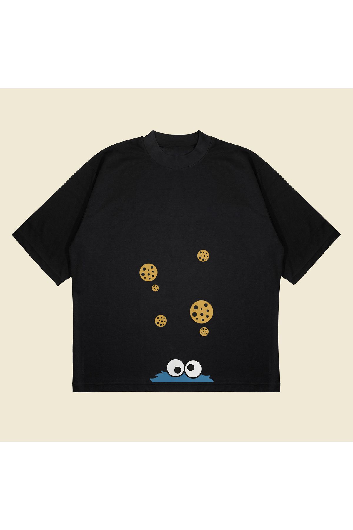 Tarzsokak Cookie Monster Baskılı Oversize Unisex Pamuklu Nefes Alan Kalın Kumaşlı