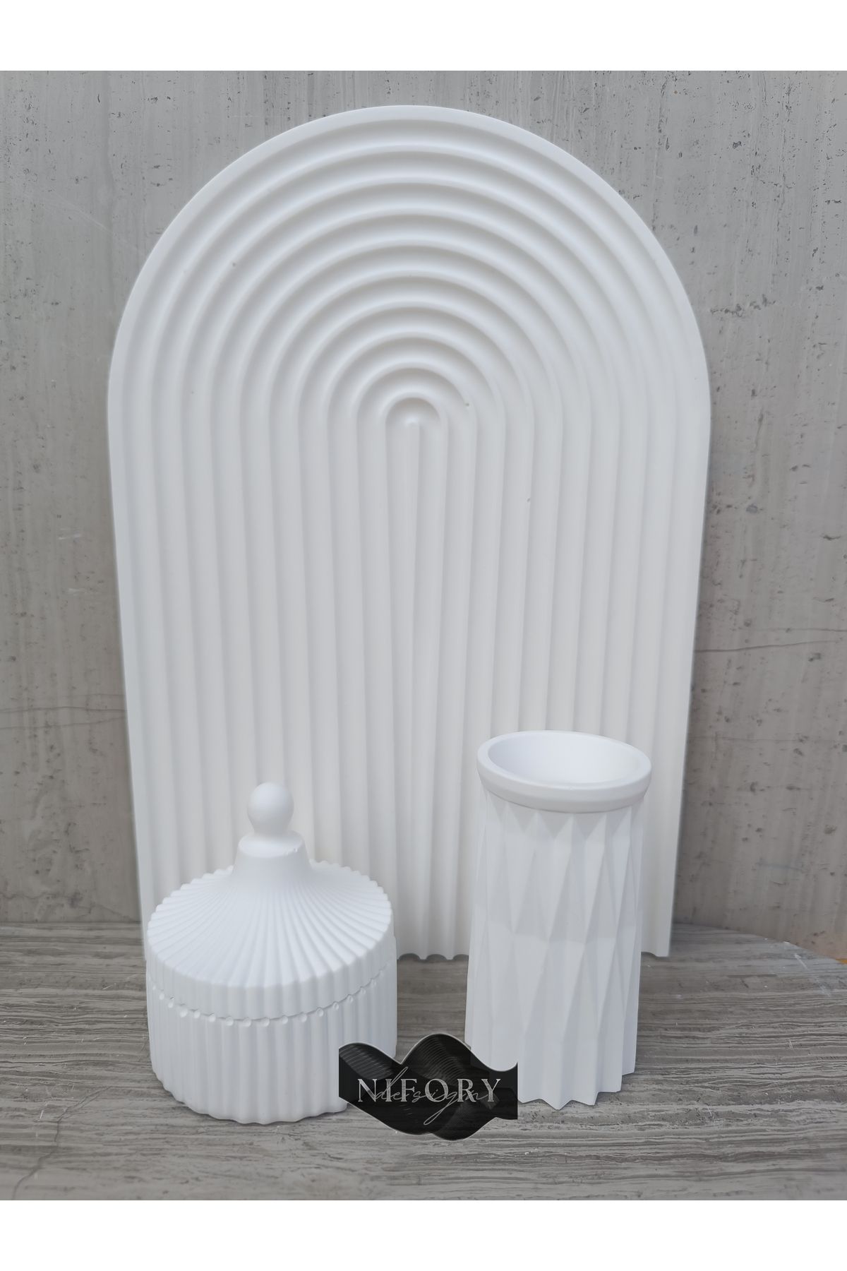 Nifory 520-N0178 Dekoratif Beton Sunum Aksesuar Set Beton Biblo Organizer Takımı Çok Amaçlı Dekoratif Set