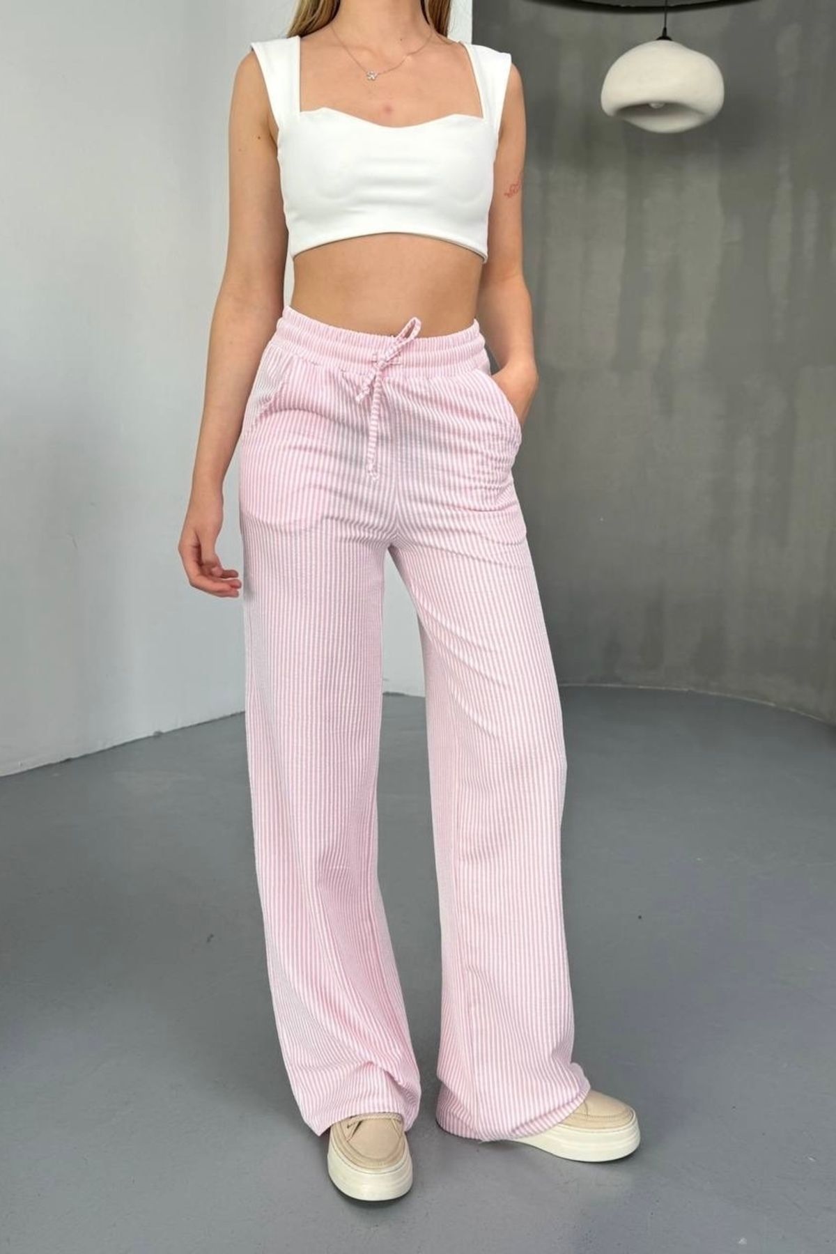 bb butik basic Çizgili Günlük Rahat Pantolon CH2221