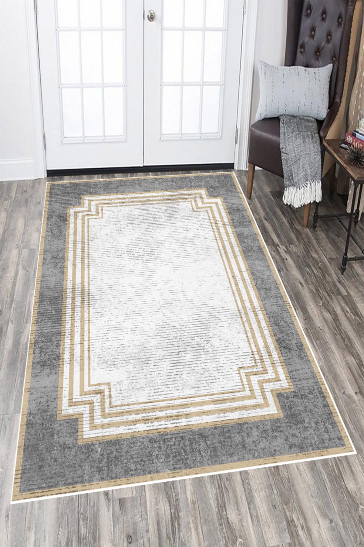 MKYHOME Makinede Yıkanabilir Kaymaz Taban Leke Tutmaz Mermer Desenli Salon ve Yolluk Halısı