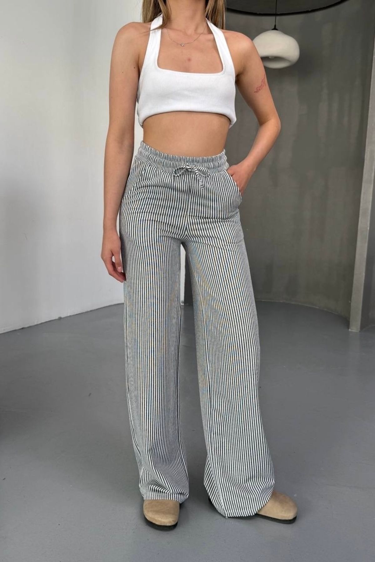 bb butik basic Çizgili Günlük Rahat Pantolon CH2221
