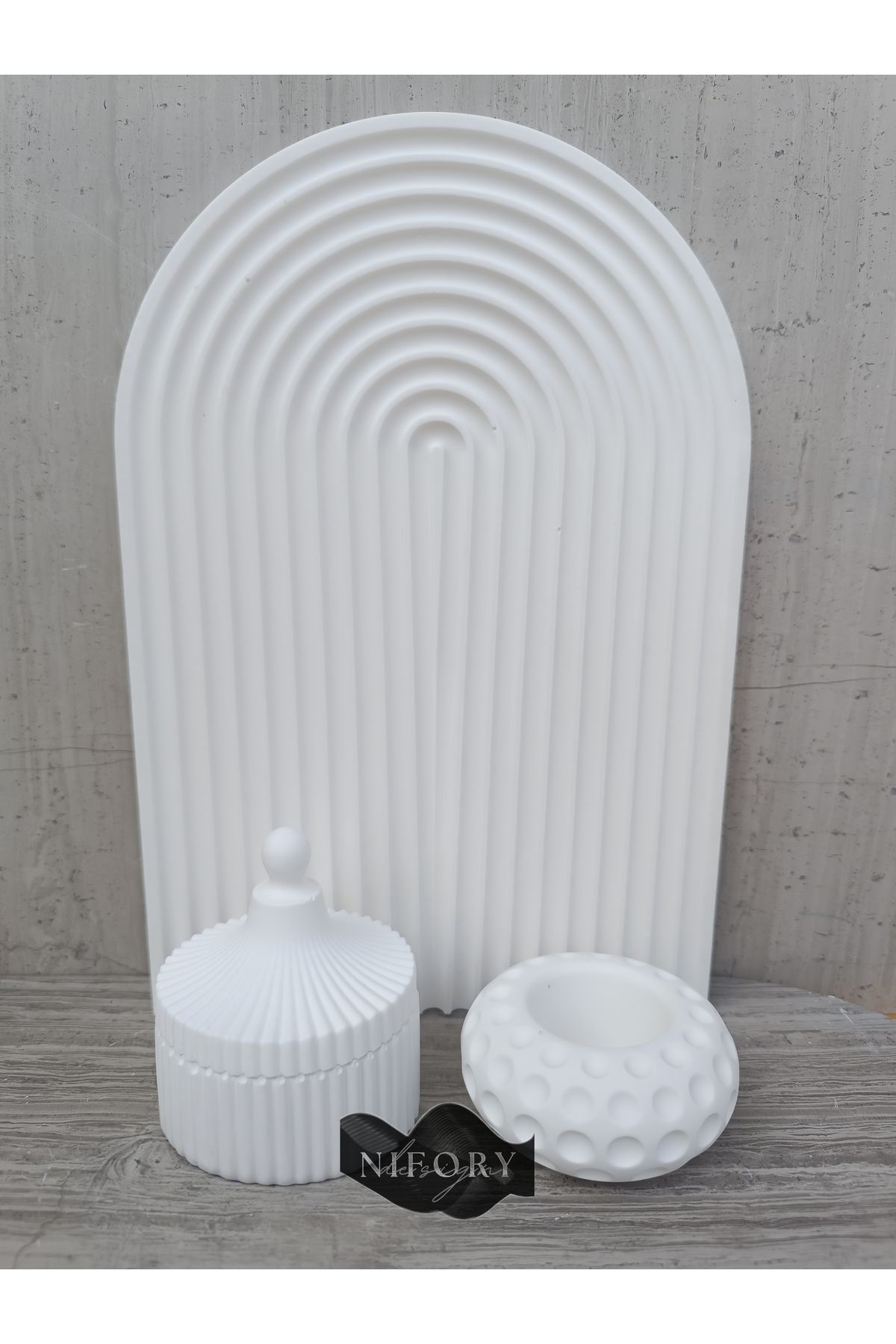 Nifory 520-N0177 Dekoratif Beton Sunum Aksesuar Set Beton Biblo Organizer Takımı Çok Amaçlı Dekoratif Set