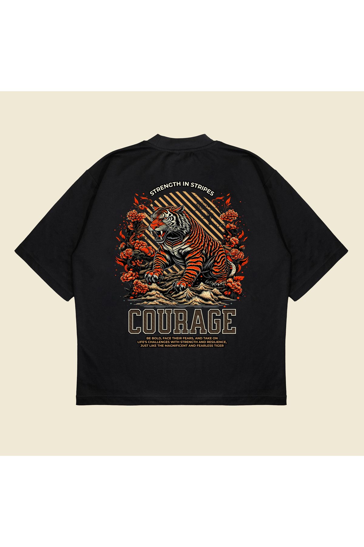 Tarzsokak Tigercourage Baskılı Oversize Unisex Pamuklu Nefes Alan Kalın Kumaşlı