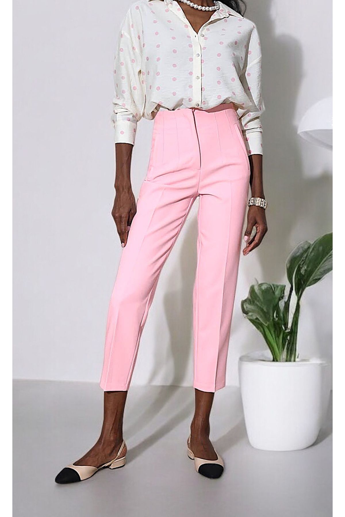 studio fashion 1988 Kadın Karol Premium Önü Flatolu Biyeli Yüksek Bel Zr Model Kumaş Boru Paça Havuç Pantolon