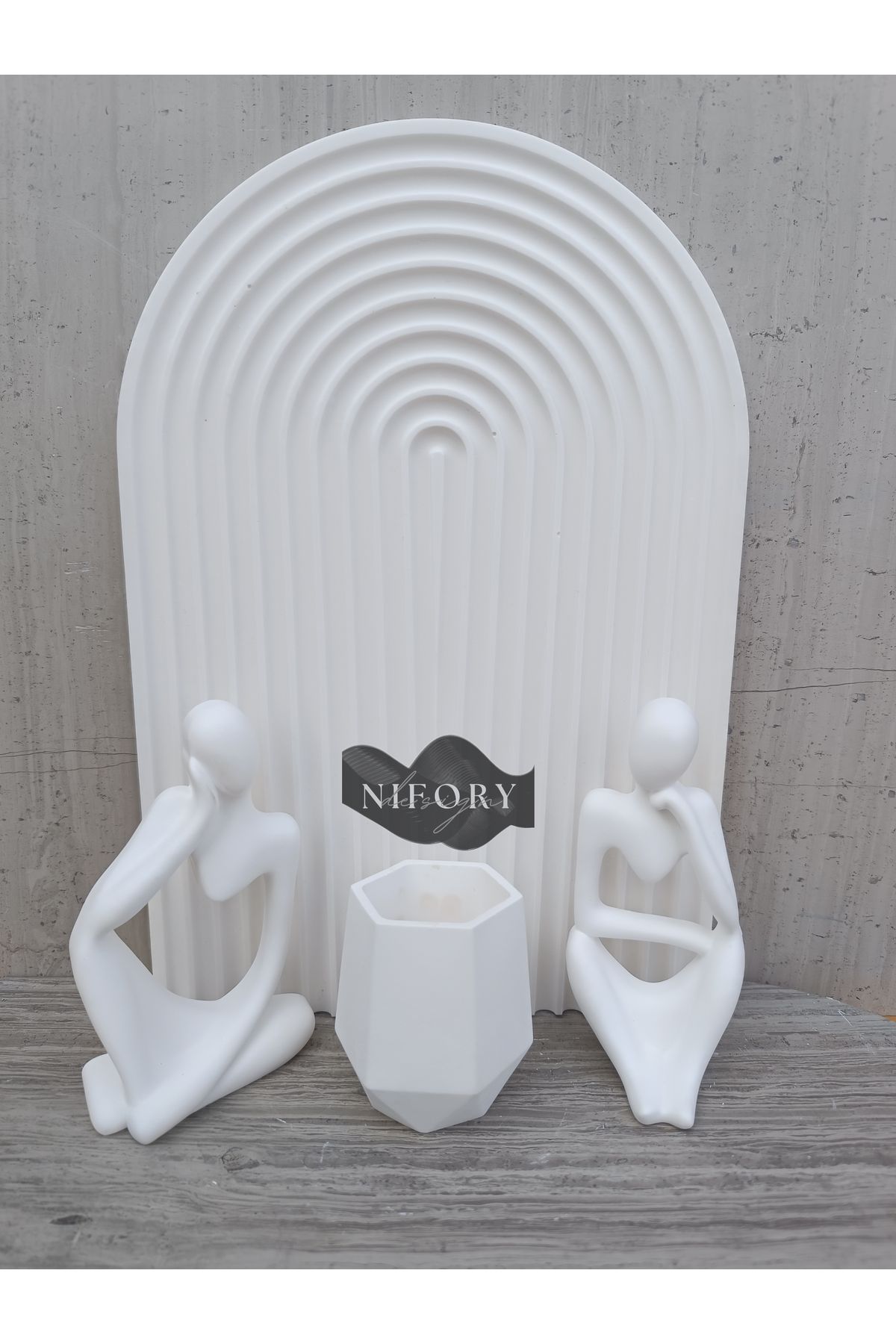 Nifory 520-N0170 Dekoratif Beton Sunum Aksesuar Set Beton Biblo Organizer Takımı Çok Amaçlı Dekoratif Set