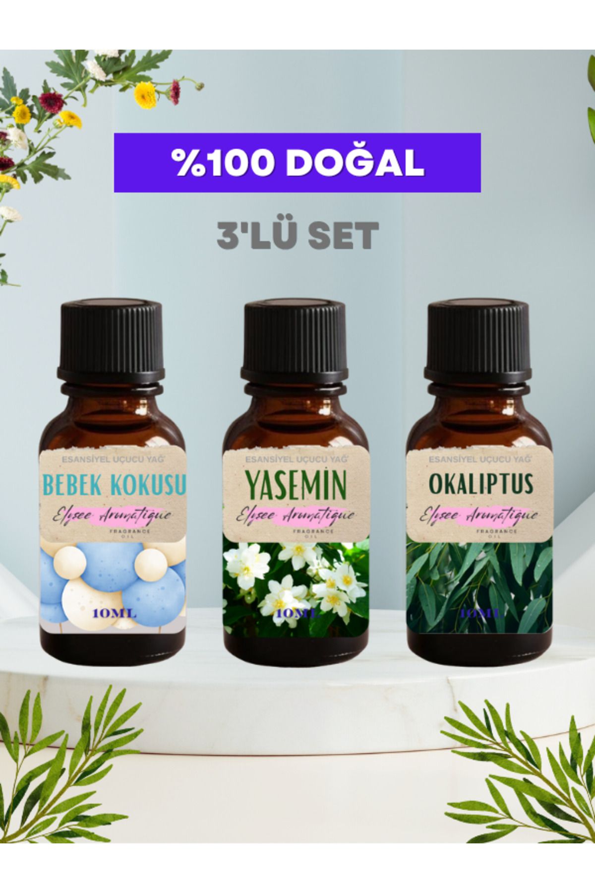 Elysee Aromatique 3'lü Set Esansiyel Uçucu Koku Yağı Difüzör Esansı Buhurdanlık Yağı Aromaterapi Yağı