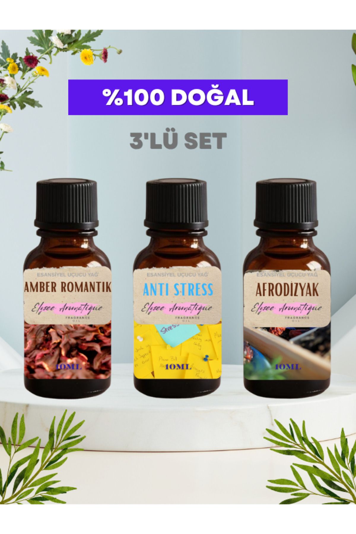 Elysee Aromatique 3'lü Set Esansiyel Uçucu Koku Yağı Difüzör Esansı Buhurdanlık Yağı Aromaterapi Yağı