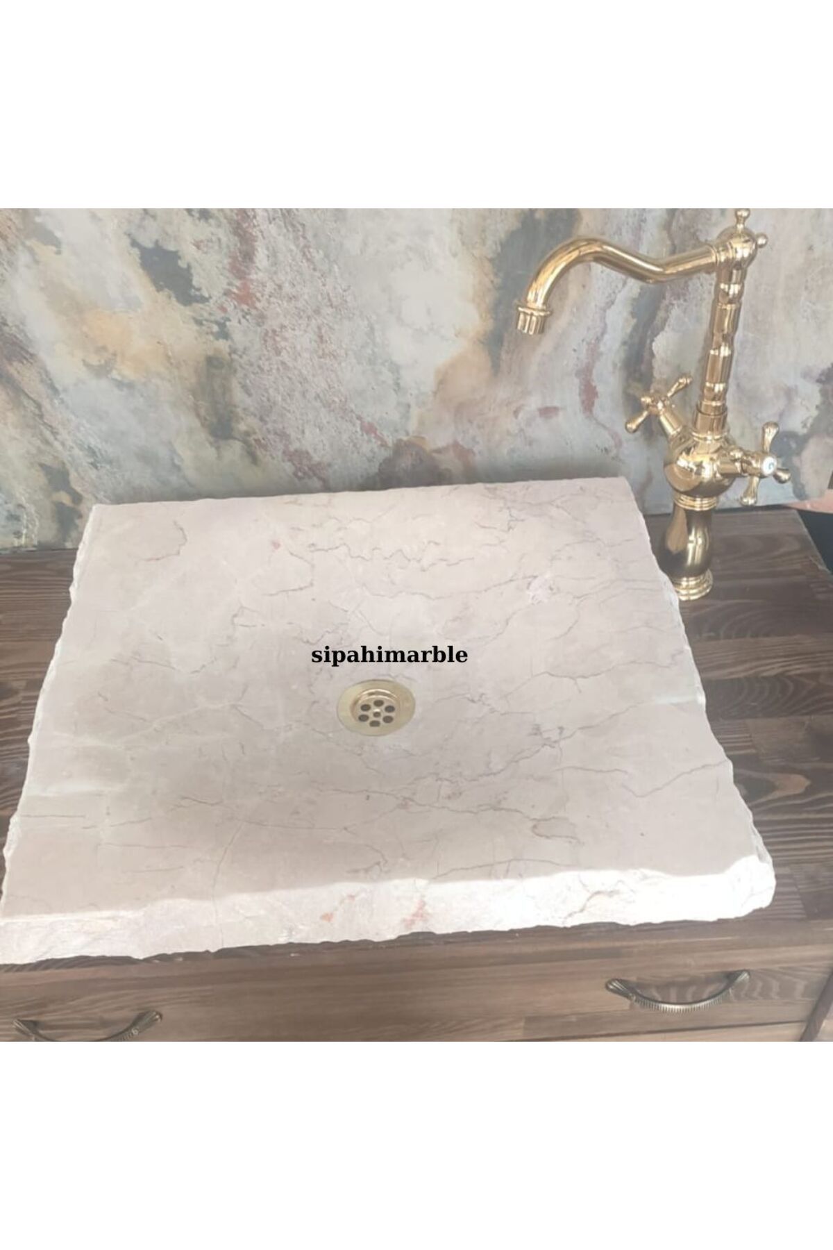SİPAHİMARBLE Bej Mermer Kare Tasarım Lavabo