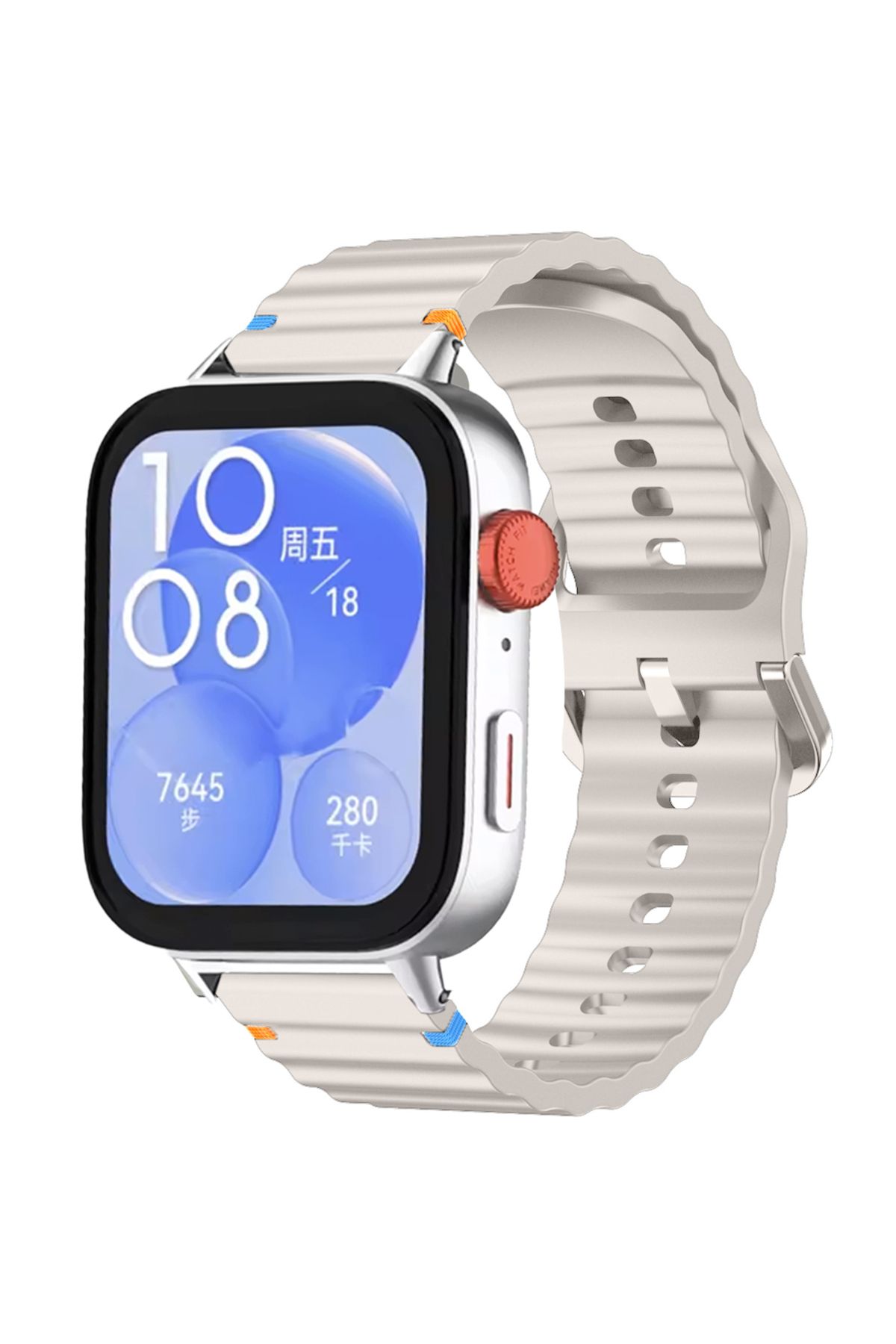 Sneezy Huawei Watch Fit 3 İle Uyumlu Dalga Desenli Tokalı Yumusaş Soft Silikon Kordon