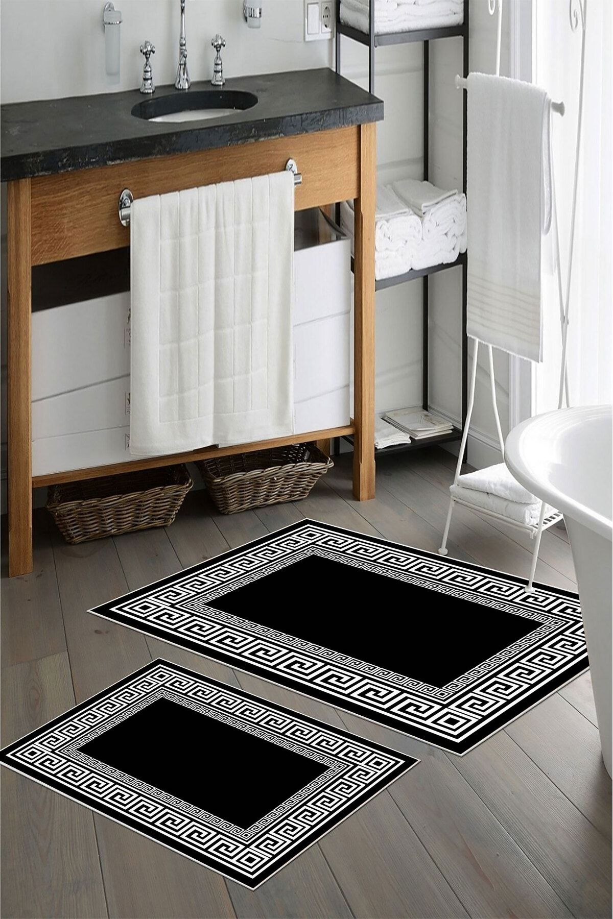 nova century Kaymaz Taban Yıkanabilir 2’li Banyo Paspası - Nova Bath Desenli 60*100 Cm - 50*60 Cm