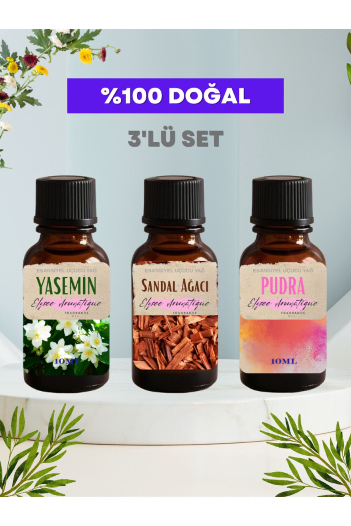 Elysee Aromatique 3'lü Set Esansiyel Uçucu Koku Yağı Difüzör Esansı Buhurdanlık Yağı Aromaterapi Yağı