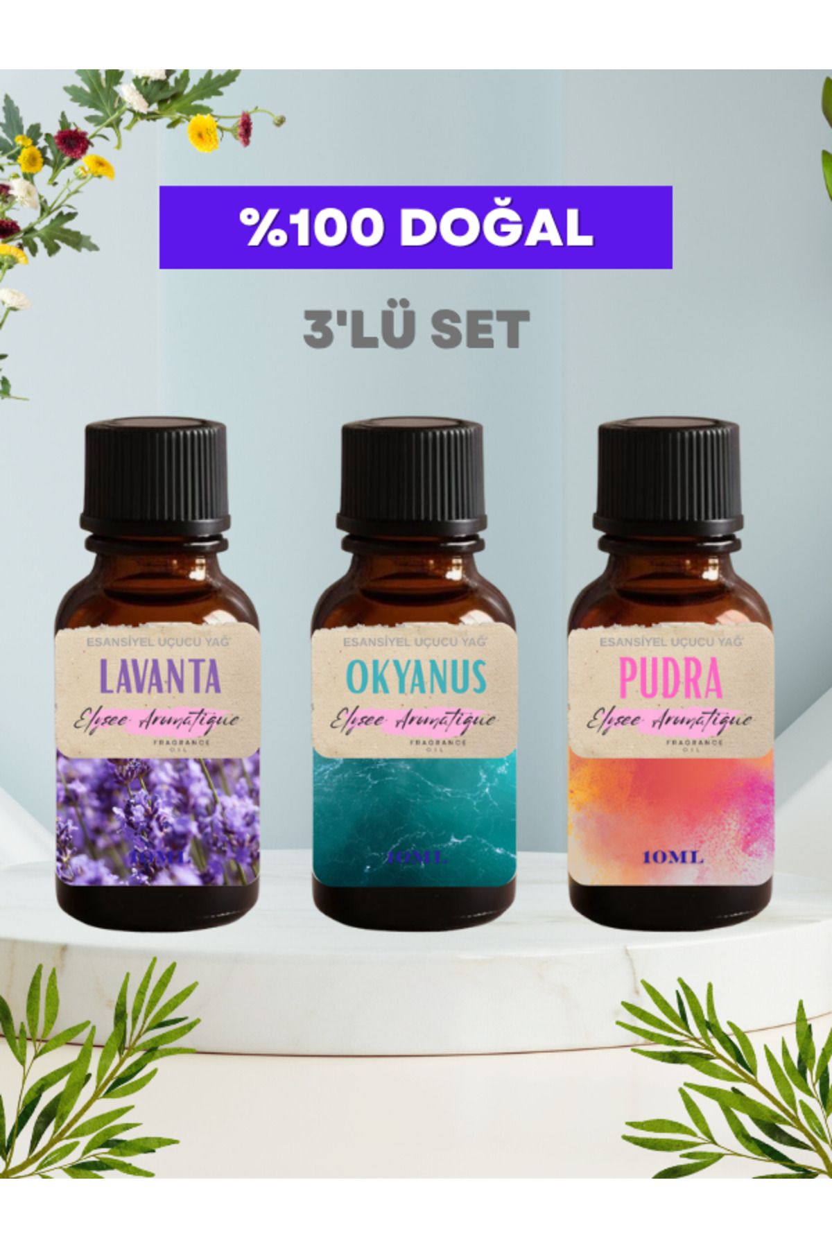 Elysee Aromatique 3'lü Set Esansiyel Uçucu Koku Yağı Difüzör Esansı Buhurdanlık Yağı Aromaterapi Yağı