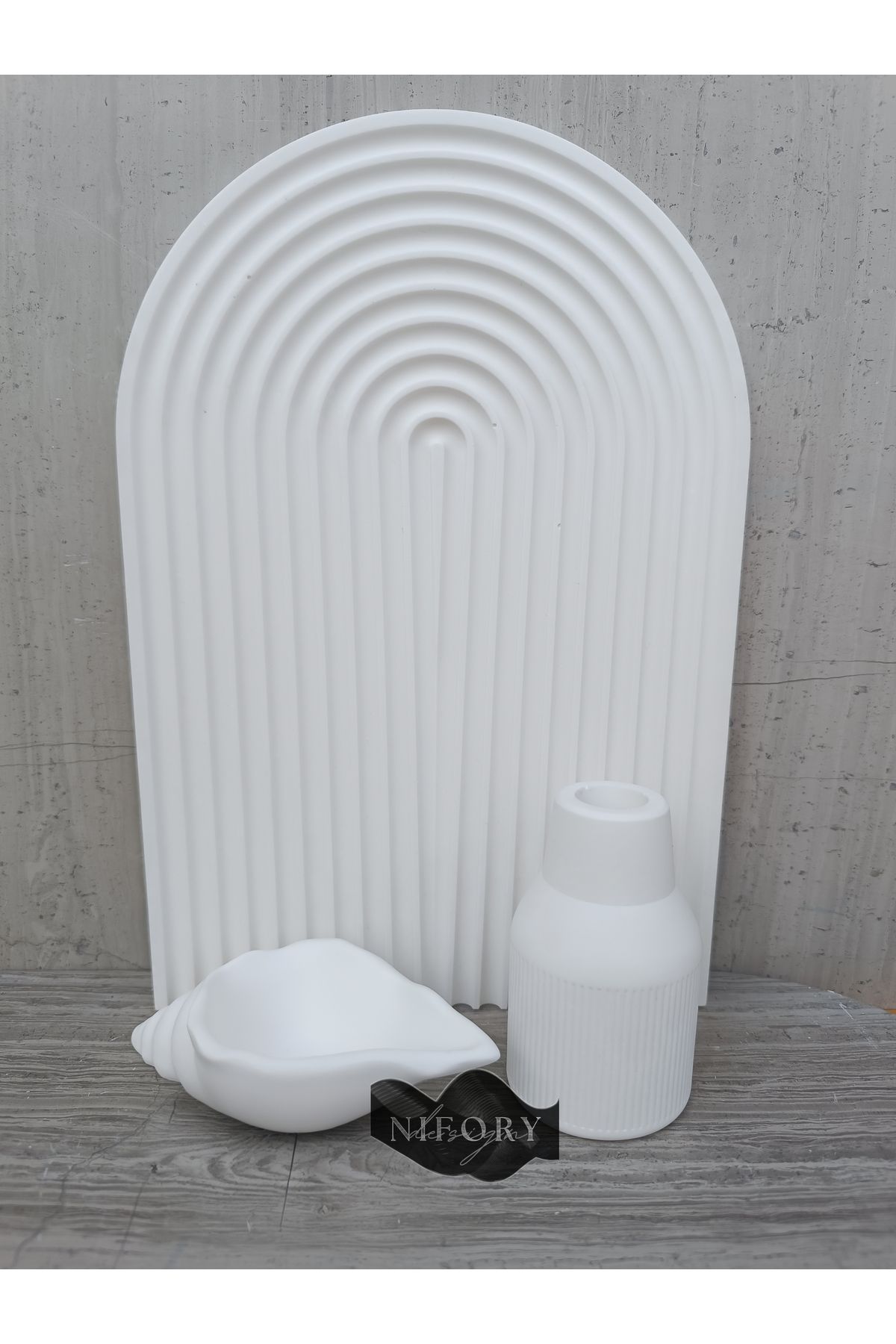 Nifory 520-N0191 Dekoratif Beton Sunum Aksesuar Set Beton Biblo Organizer Takımı Çok Amaçlı Dekoratif Set