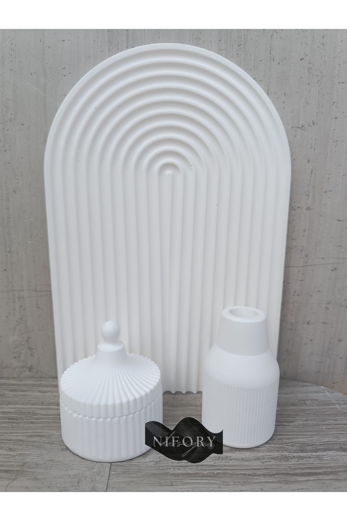Nifory 520-N0179 Dekoratif Beton Sunum Aksesuar Set Beton Biblo Organizer Takımı Çok Amaçlı Dekoratif Set