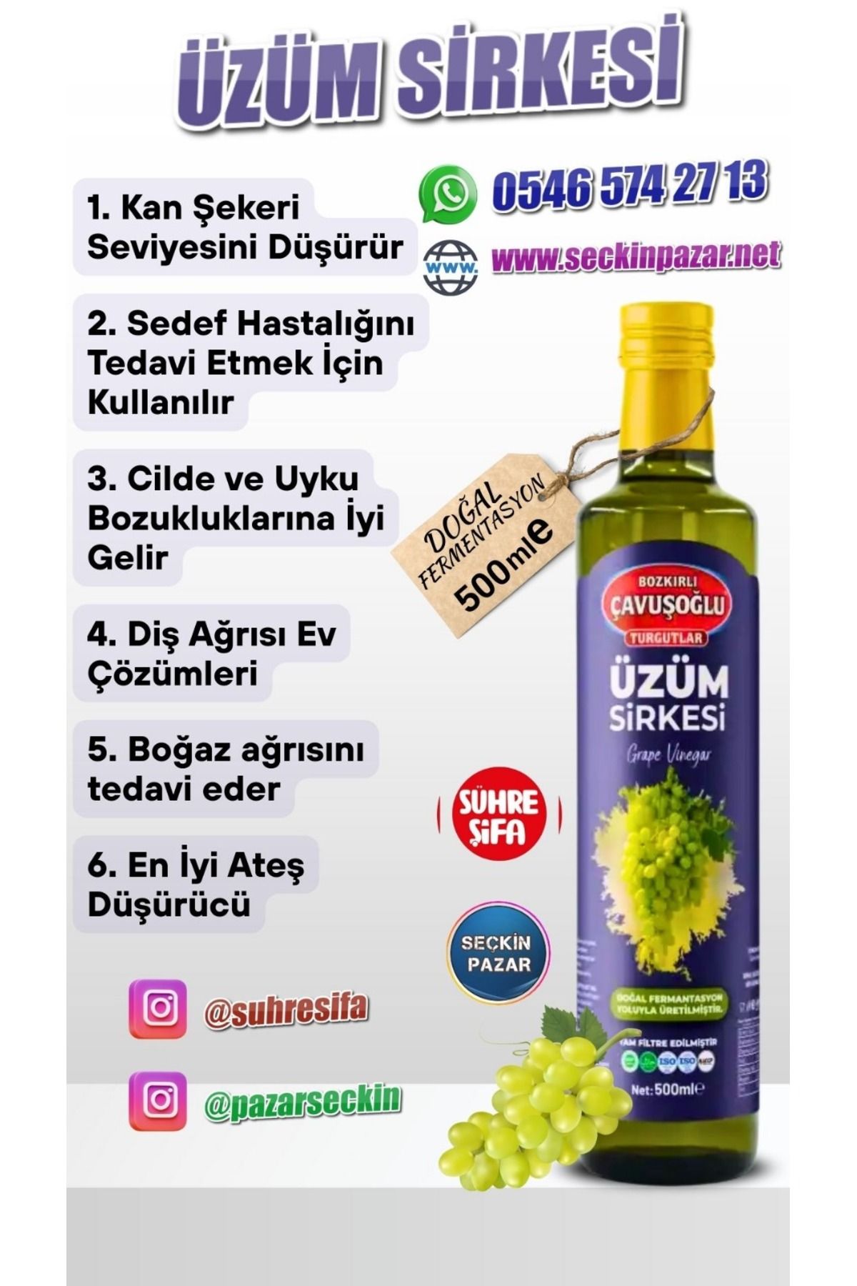 Bozkırlı Çavuşoğlu Sirke - 500ml Üzüm