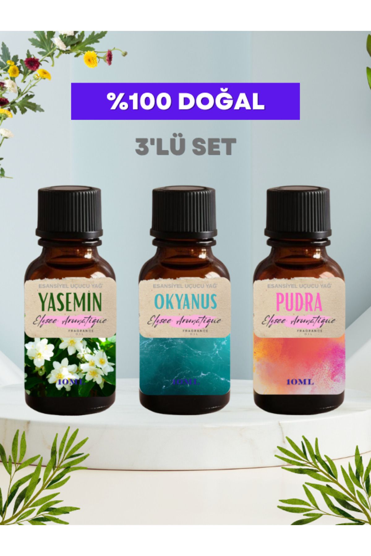 Elysee Aromatique 3'lü Set Esansiyel Uçucu Koku Yağı Difüzör Esansı Buhurdanlık Yağı Aromaterapi Yağı