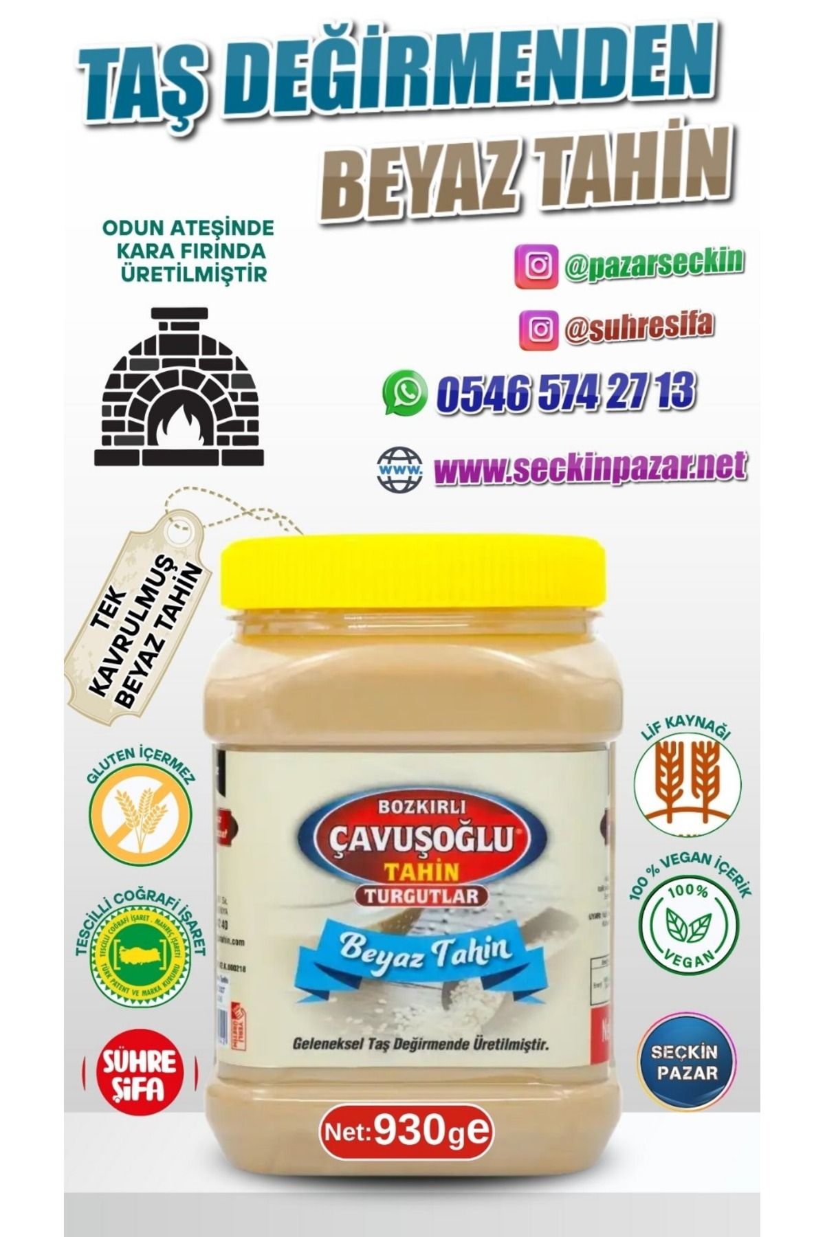 Bozkırlı Çavuşoğlu Tahin - 930gr Beyaz Çiğ Tahin