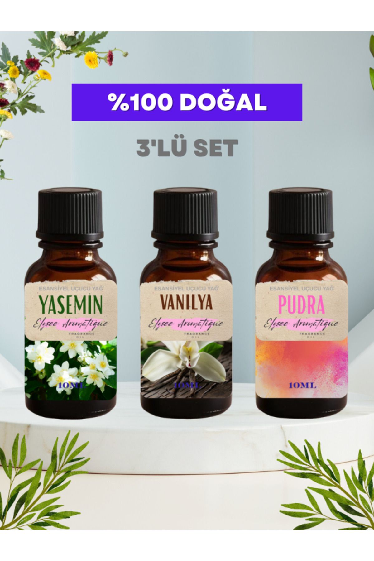 Elysee Aromatique 3'lü Set Esansiyel Uçucu Koku Yağı Difüzör Esansı Buhurdanlık Yağı Aromaterapi Yağı
