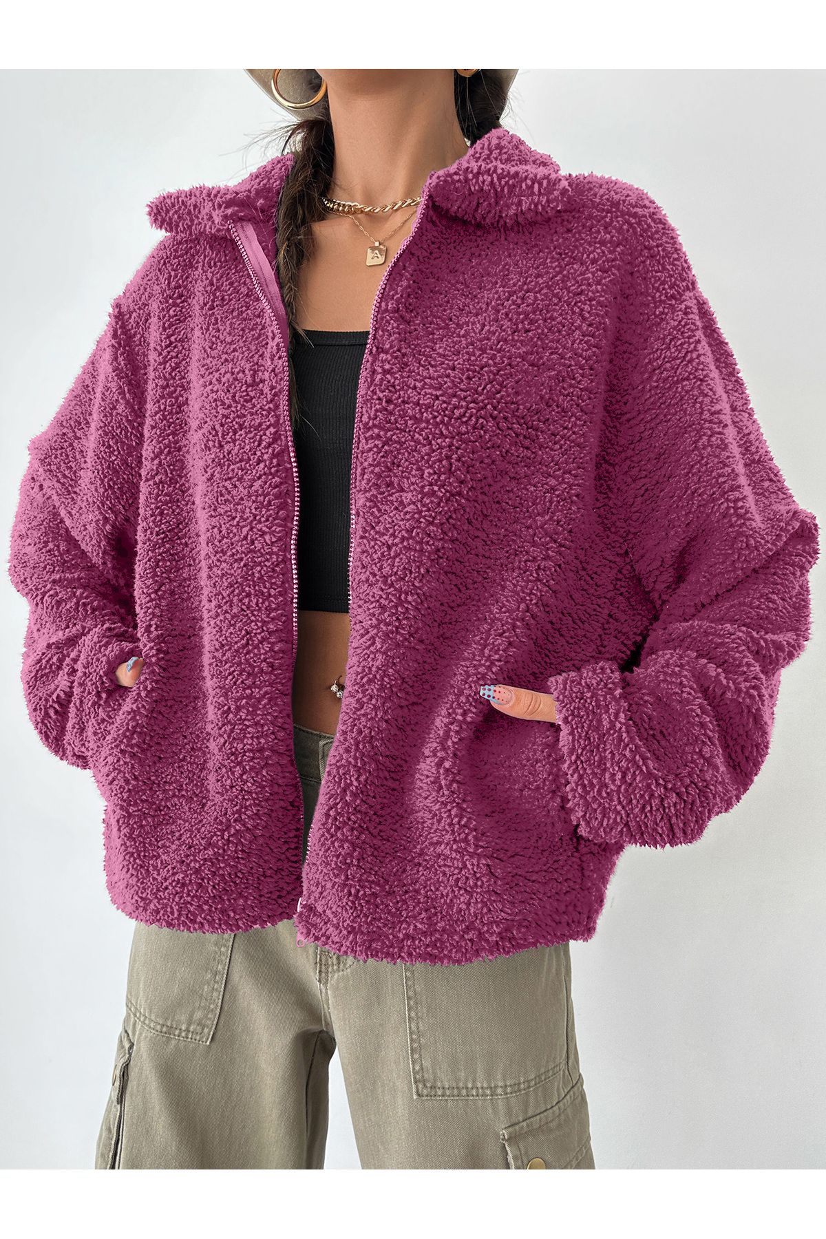 Purpleclo KADIN FERMUARLI PELUŞ TEDDY HIRKA