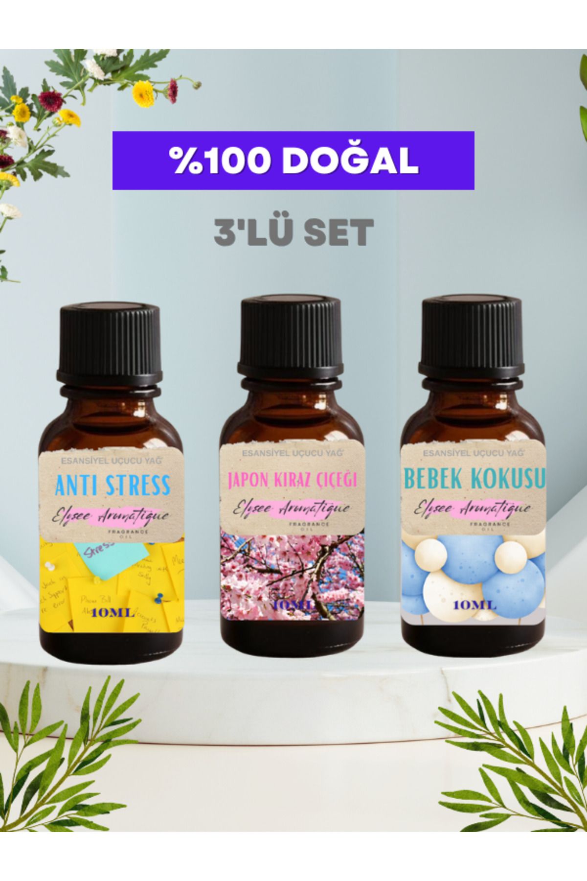 Elysee Aromatique 3'lü Set Esansiyel Uçucu Koku Yağı Difüzör Esansı Buhurdanlık Yağı Aromaterapi Yağı
