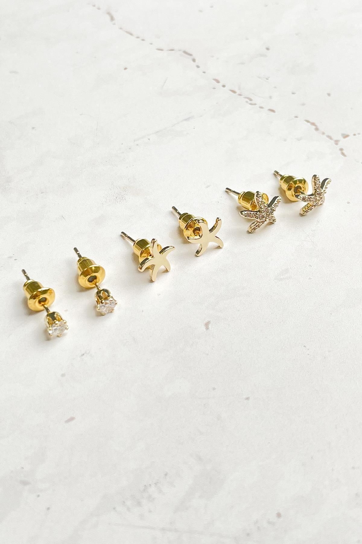 Modex-Gold Color Starfish Figured Minimal Earring Set 3