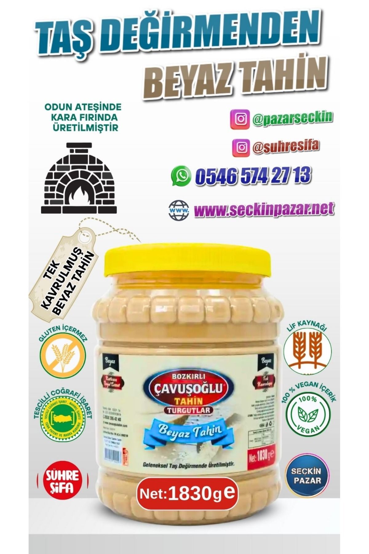 Bozkırlı Çavuşoğlu Tahin - 1830gr Beyaz Çiğ Tahin
