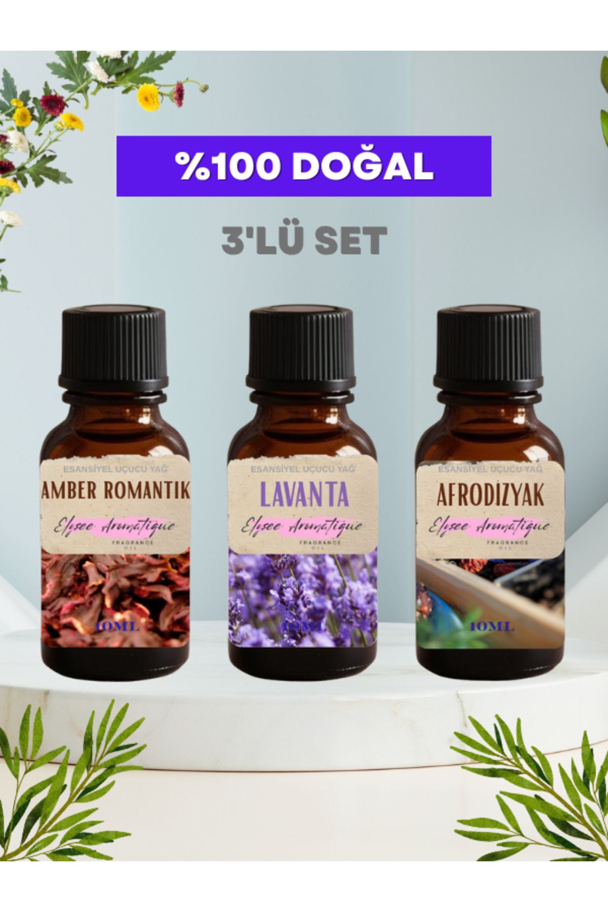 Elysee Aromatique 3'lü Set Esansiyel Uçucu Koku Yağı Difüzör Esansı Buhurdanlık Yağı Aromaterapi Yağı