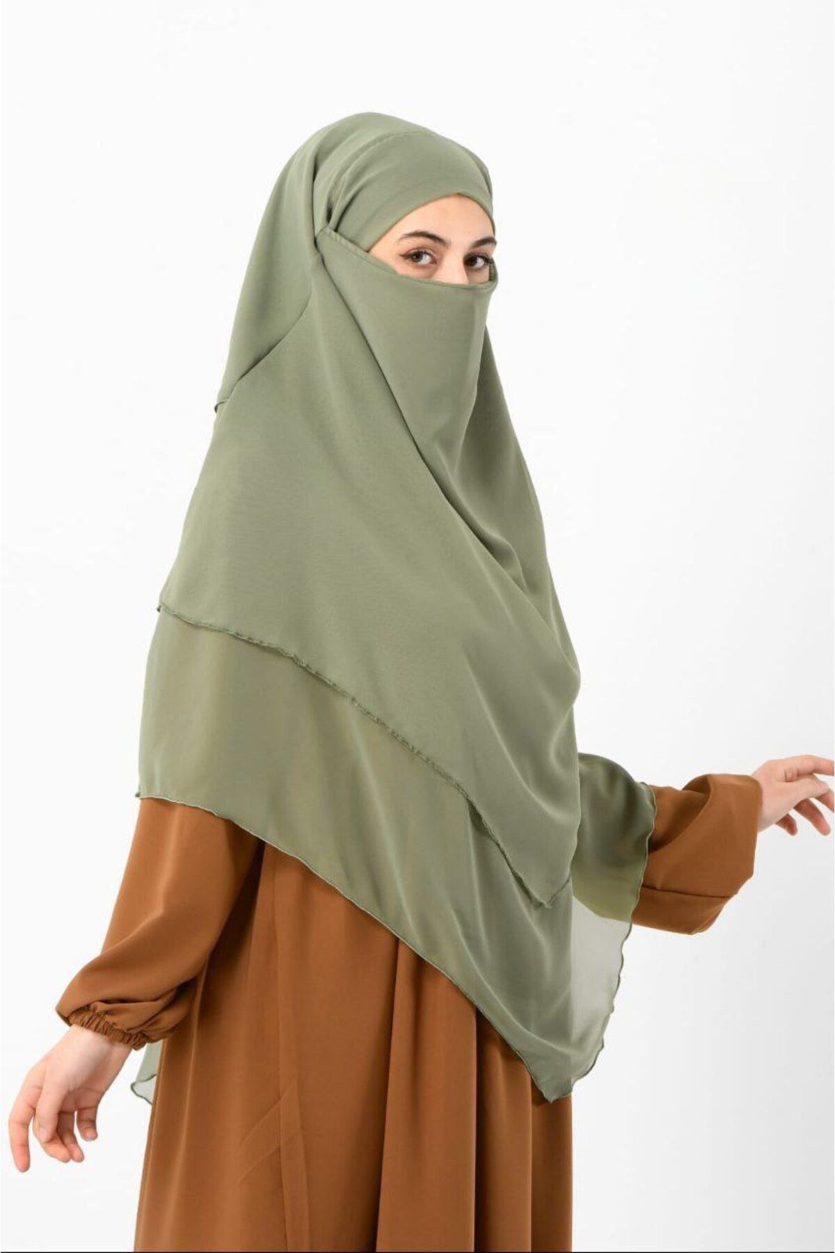 Rana Hazır Bağlama Üç Katlı Şifon Hac Umre Şalı Sufle Khimar Hijab Siyah