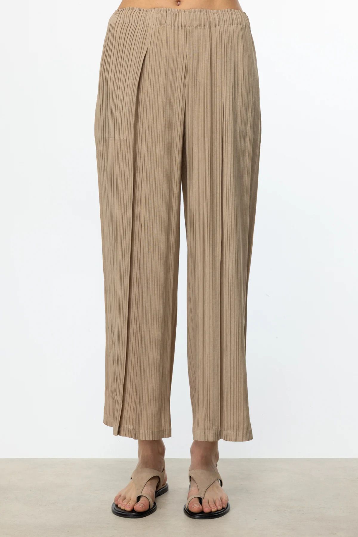 Ekol Akordiyon Kumaş Bol Paça Pantolon CAMEL
