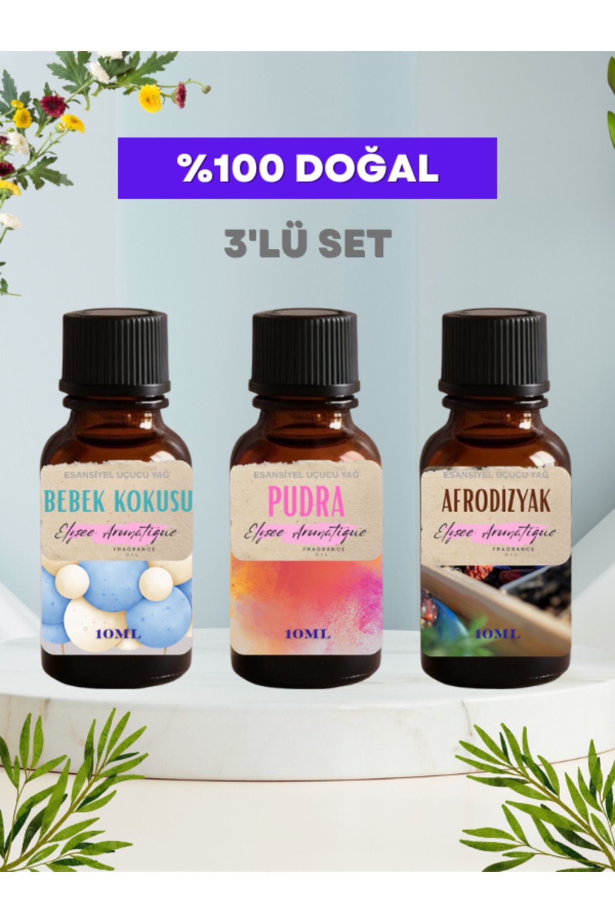 Elysee Aromatique 3'lü Set Esansiyel Uçucu Koku Yağı Difüzör Esansı Buhurdanlık Yağı Aromaterapi Yağı