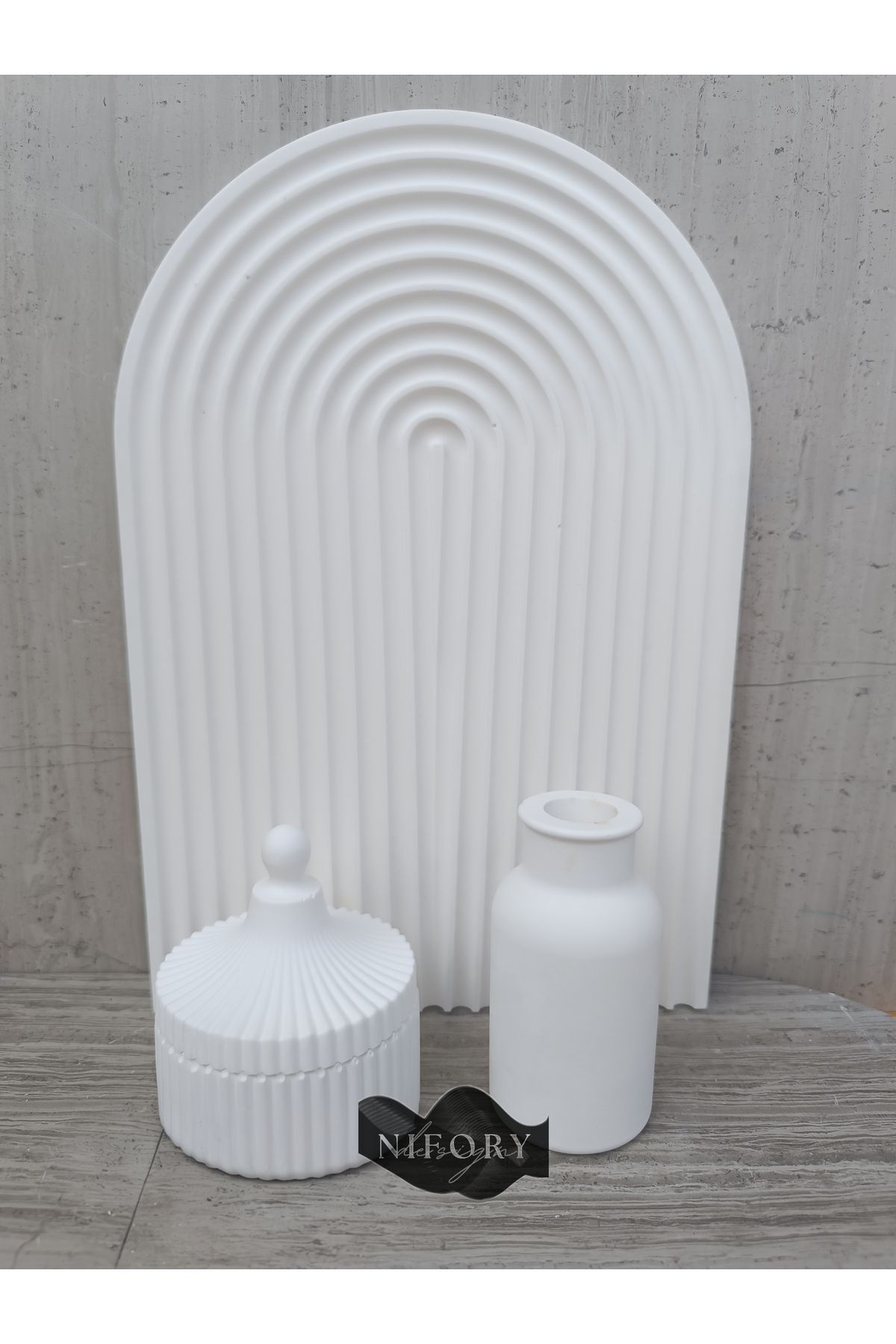 Nifory 520-N0184 Dekoratif Beton Sunum Aksesuar Set Beton Biblo Organizer Takımı Çok Amaçlı Dekoratif Set