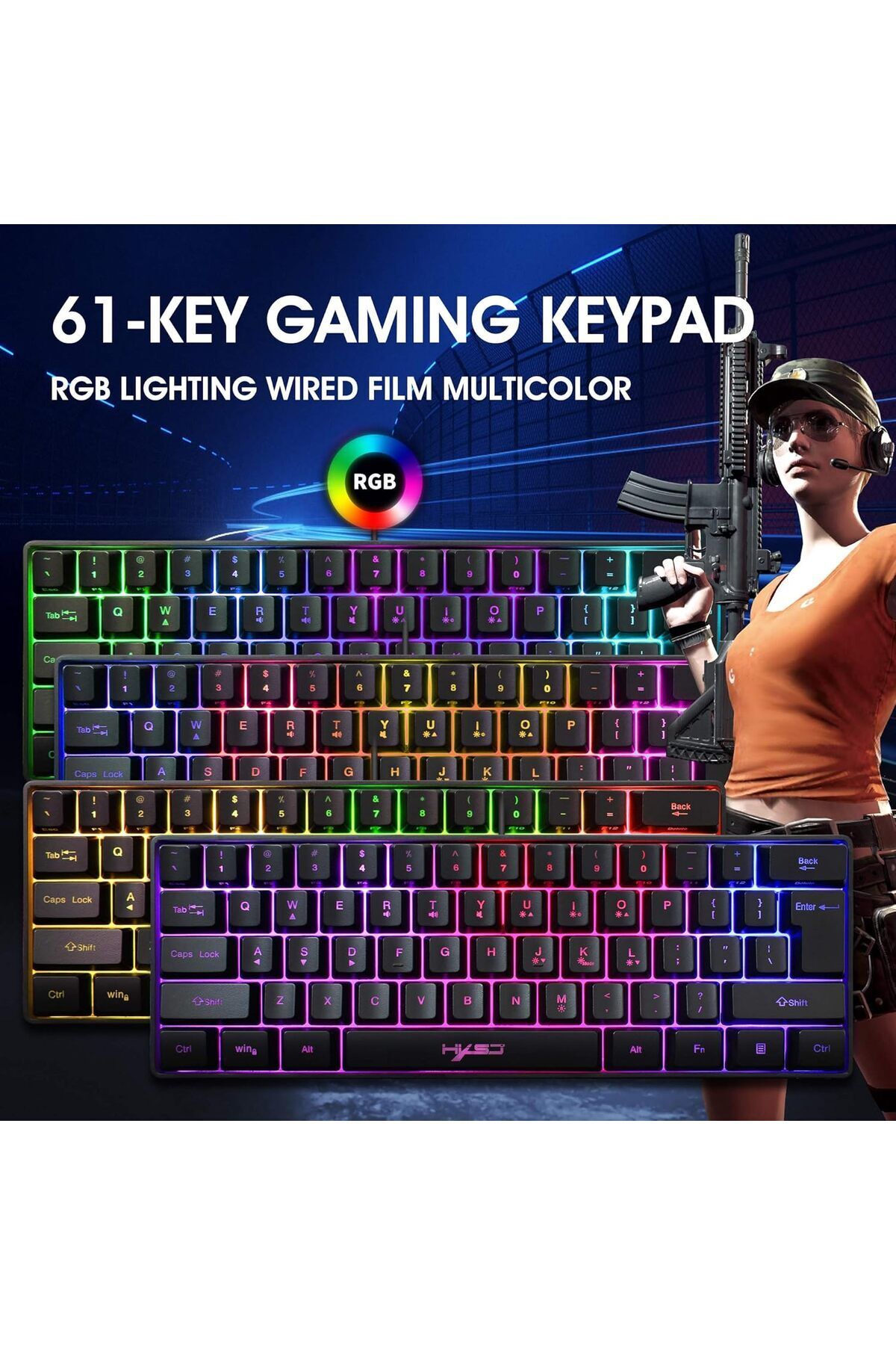 fulina-Mini 61-key wired mechanical keyboard, RGB backlight switch, 5-speed brightness adjustment, black 2