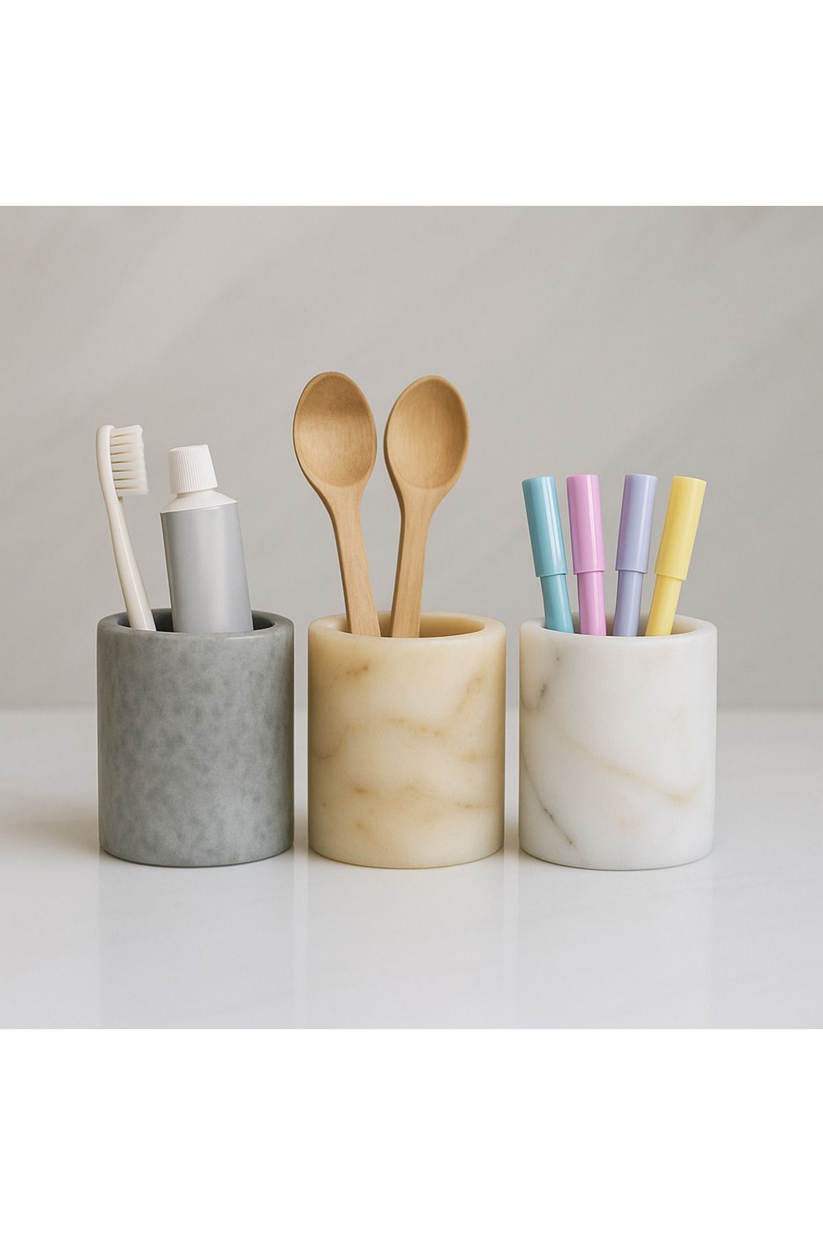 marbeliastudio Cavo – Çok Amaçlı Doğal Mermer Organizer / Kalemlik / Diş Fırçalık