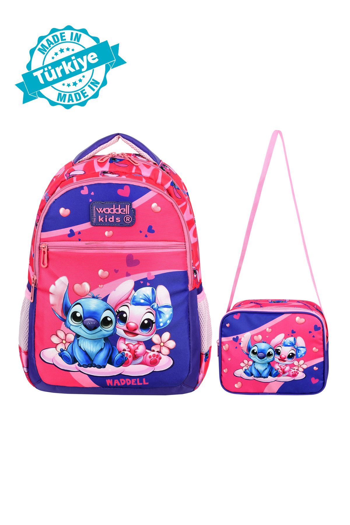 Royal Glow Desenli Stitch Temalı Stiç desenli İlkokul Sırt Çantası Ve Beslenme Çantası