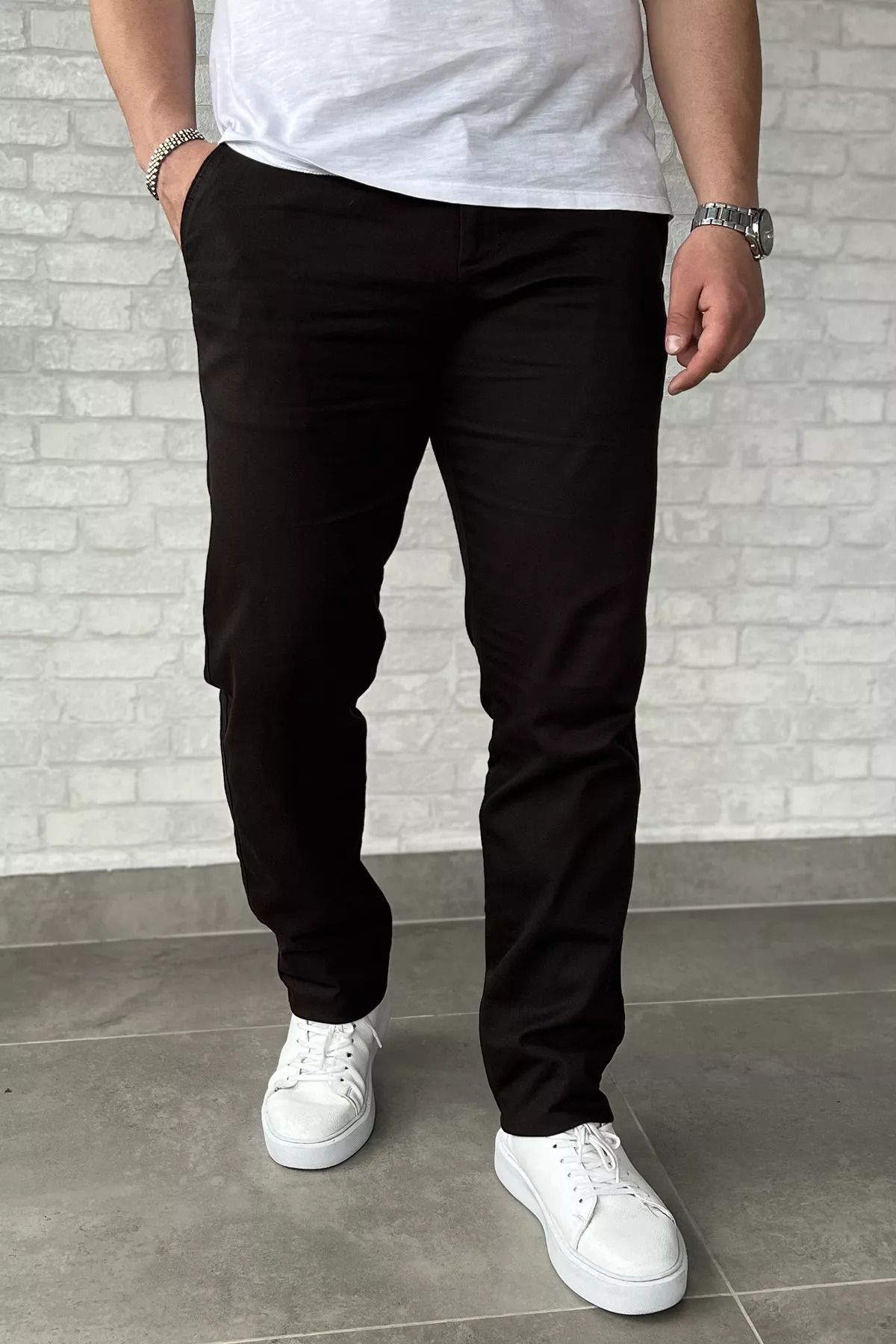 MİSHAR İTALİA Koyu Kahve Erkek Amblem Detaylı Gabardin Pantolon