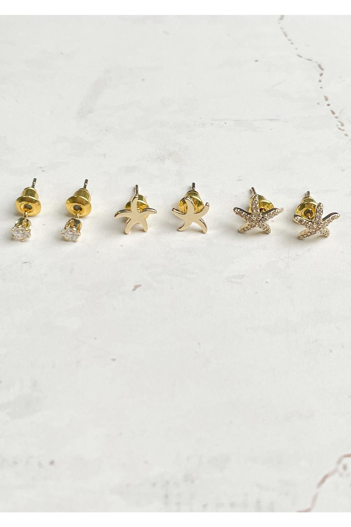 Modex-Gold Color Starfish Figured Minimal Earring Set 2