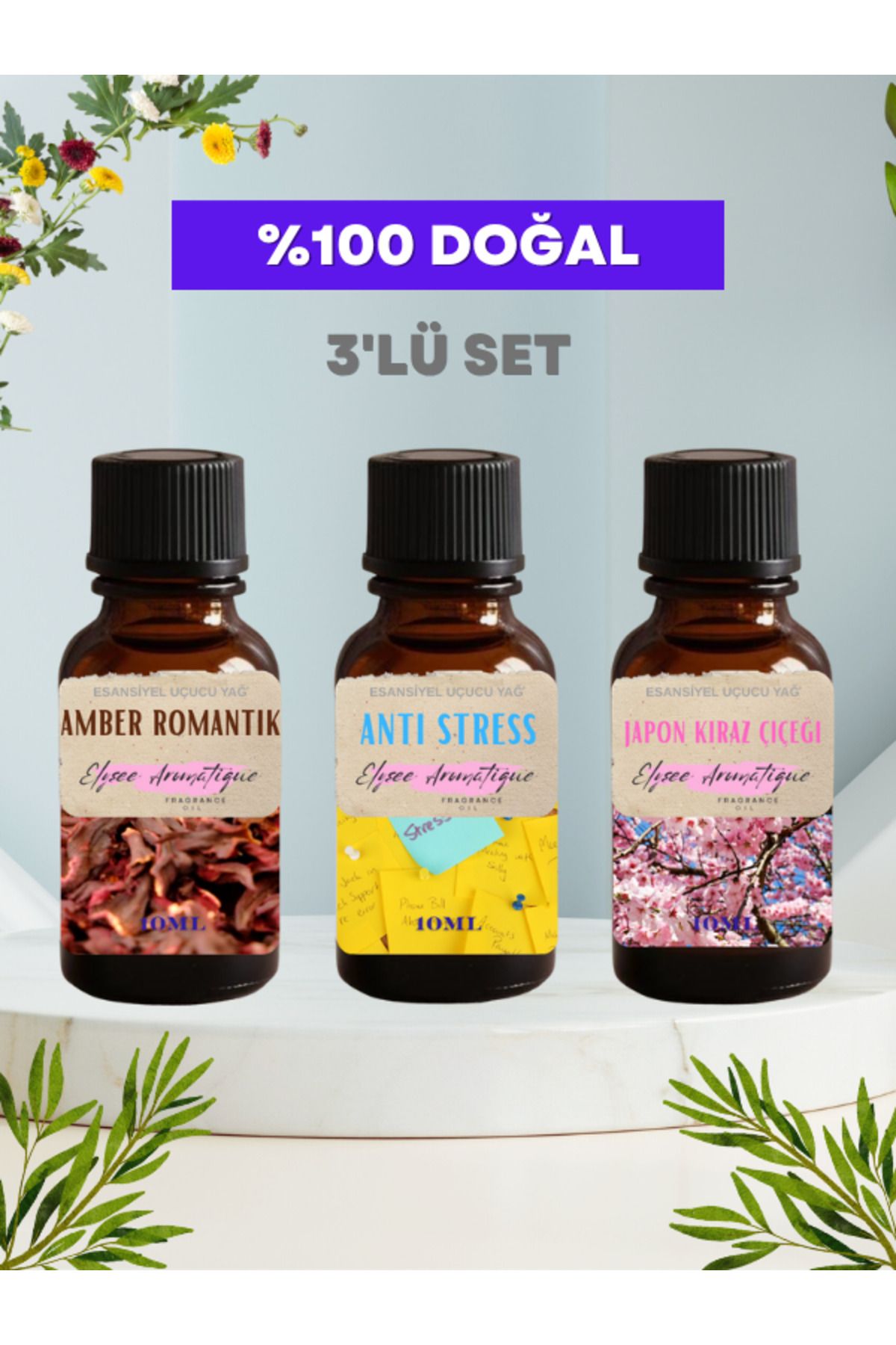 Elysee Aromatique 3'lü Set Esansiyel Uçucu Koku Yağı Difüzör Esansı Buhurdanlık Yağı Aromaterapi Yağı