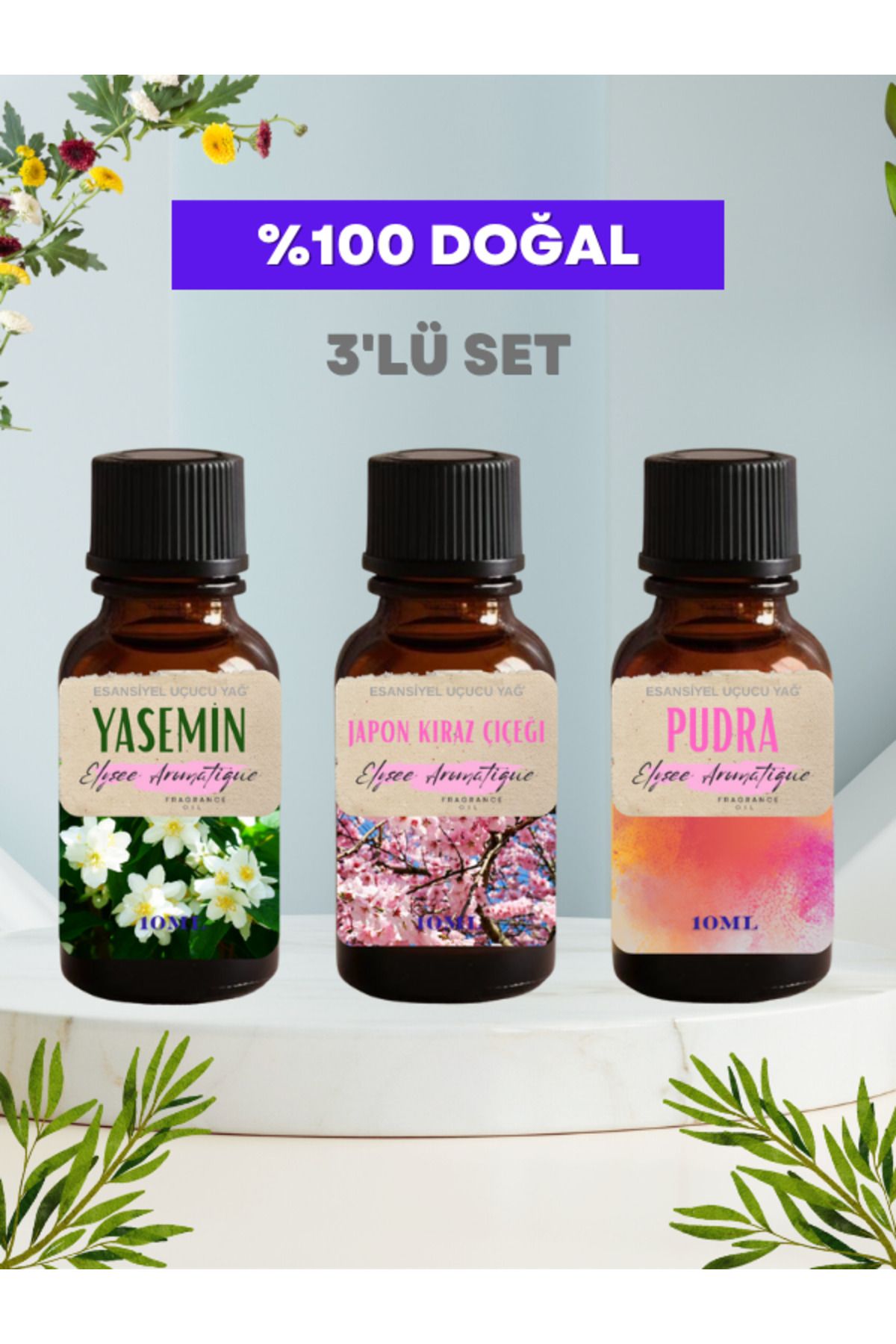 Elysee Aromatique 3'lü Set Esansiyel Uçucu Koku Yağı Difüzör Esansı Buhurdanlık Yağı Aromaterapi Yağı