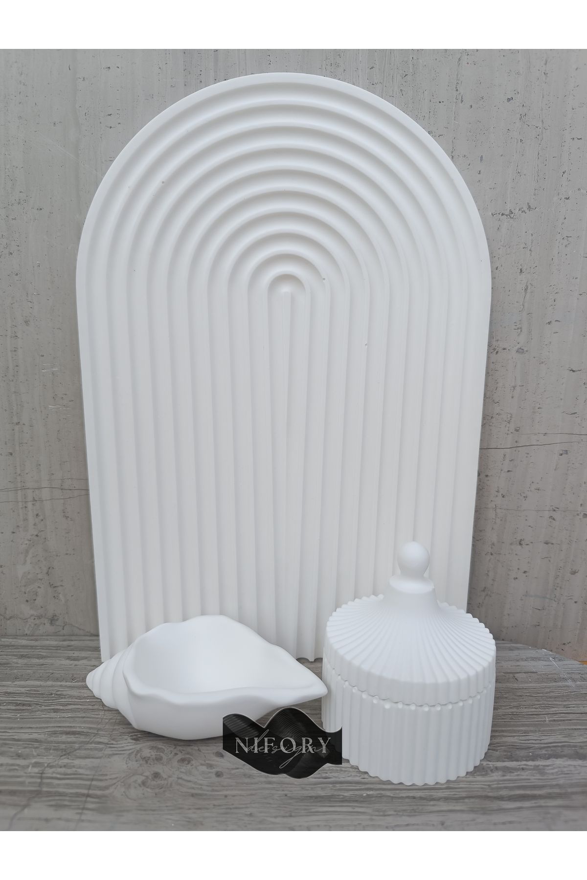Nifory 520-N0186 Dekoratif Beton Sunum Aksesuar Set Beton Biblo Organizer Takımı Çok Amaçlı Dekoratif Set