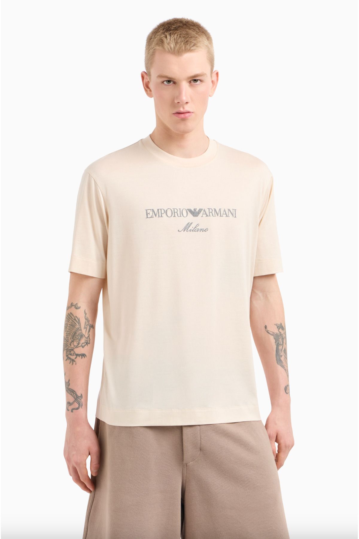 Emporio Armani Jersey-Lyocell Blend T-shirt with ASV Logo Embroidery