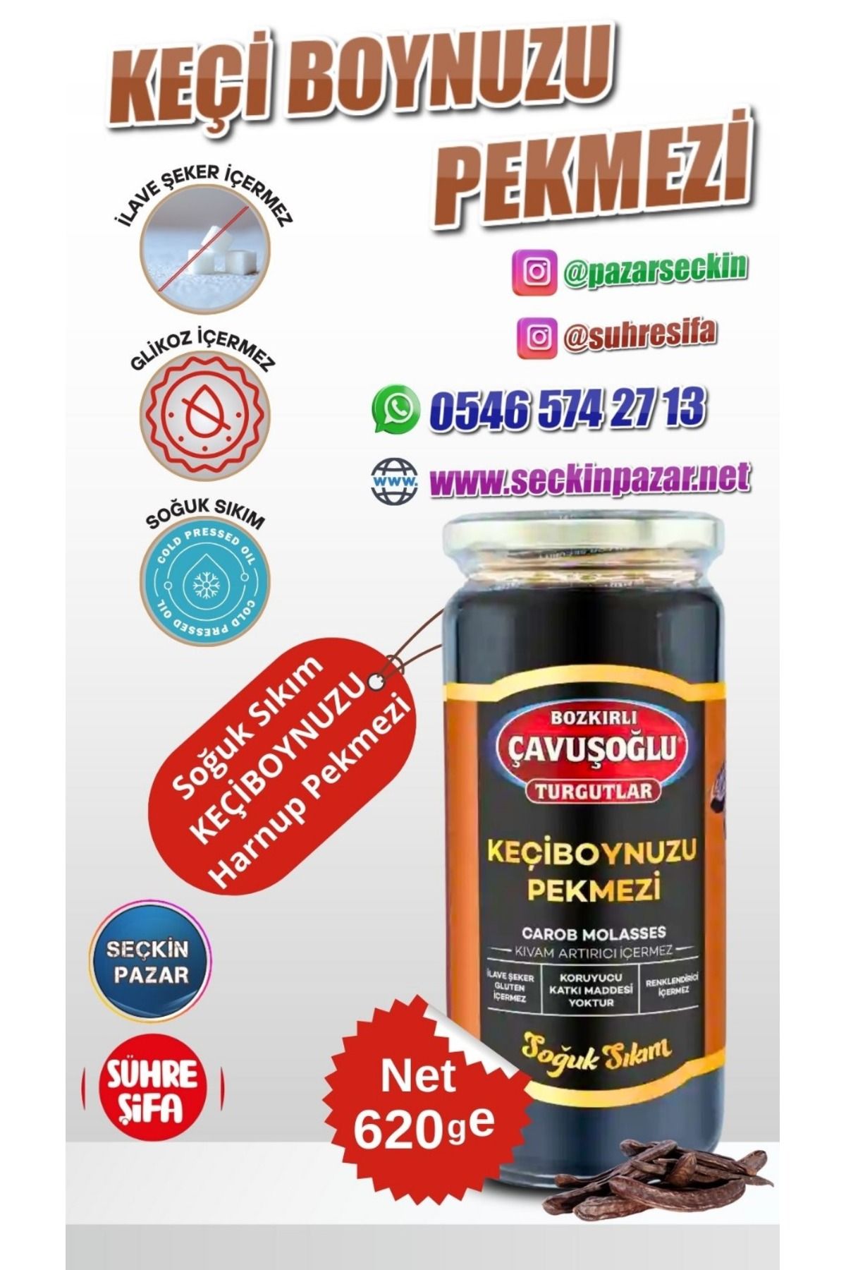 Bozkırlı Çavuşoğlu Pekmez Soğuk Sıkım - 620gr Keçiboynuzu Harnup