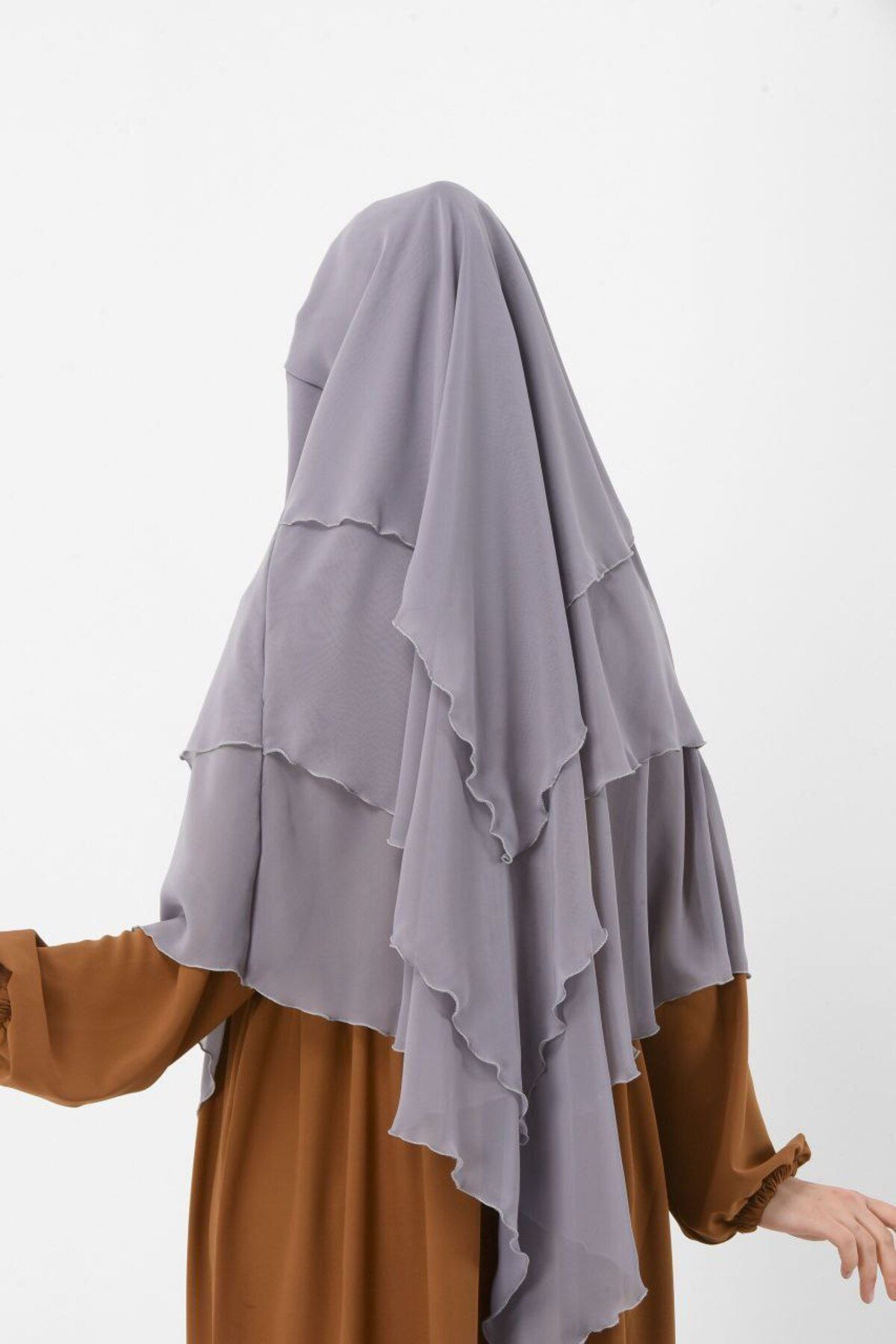 Rana Hazır Bağlama Üç Katlı Şifon Hac Umre Şalı Sufle Khimar Hijab Siyah