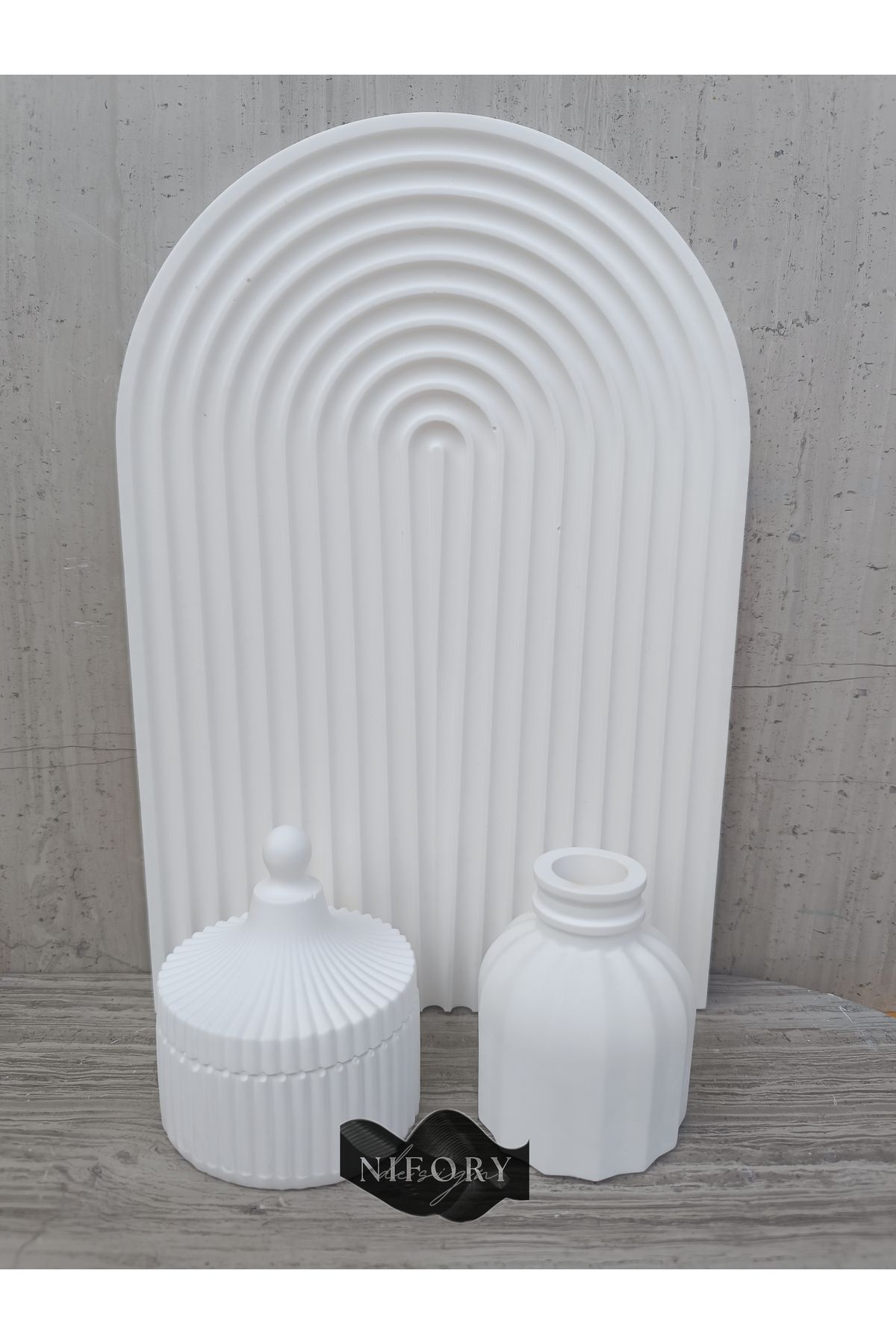 Nifory 520-N0182 Dekoratif Beton Sunum Aksesuar Set Beton Biblo Organizer Takımı Çok Amaçlı Dekoratif Set