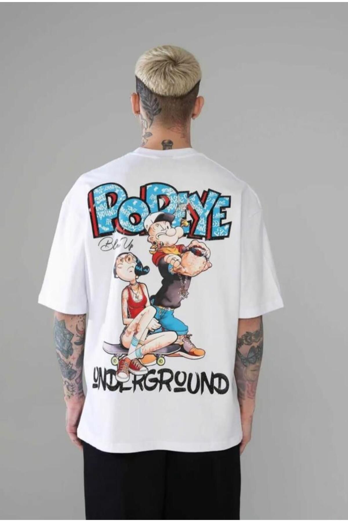Ral Sport Unisex Oversize Popeye T-Shirt Beyaz