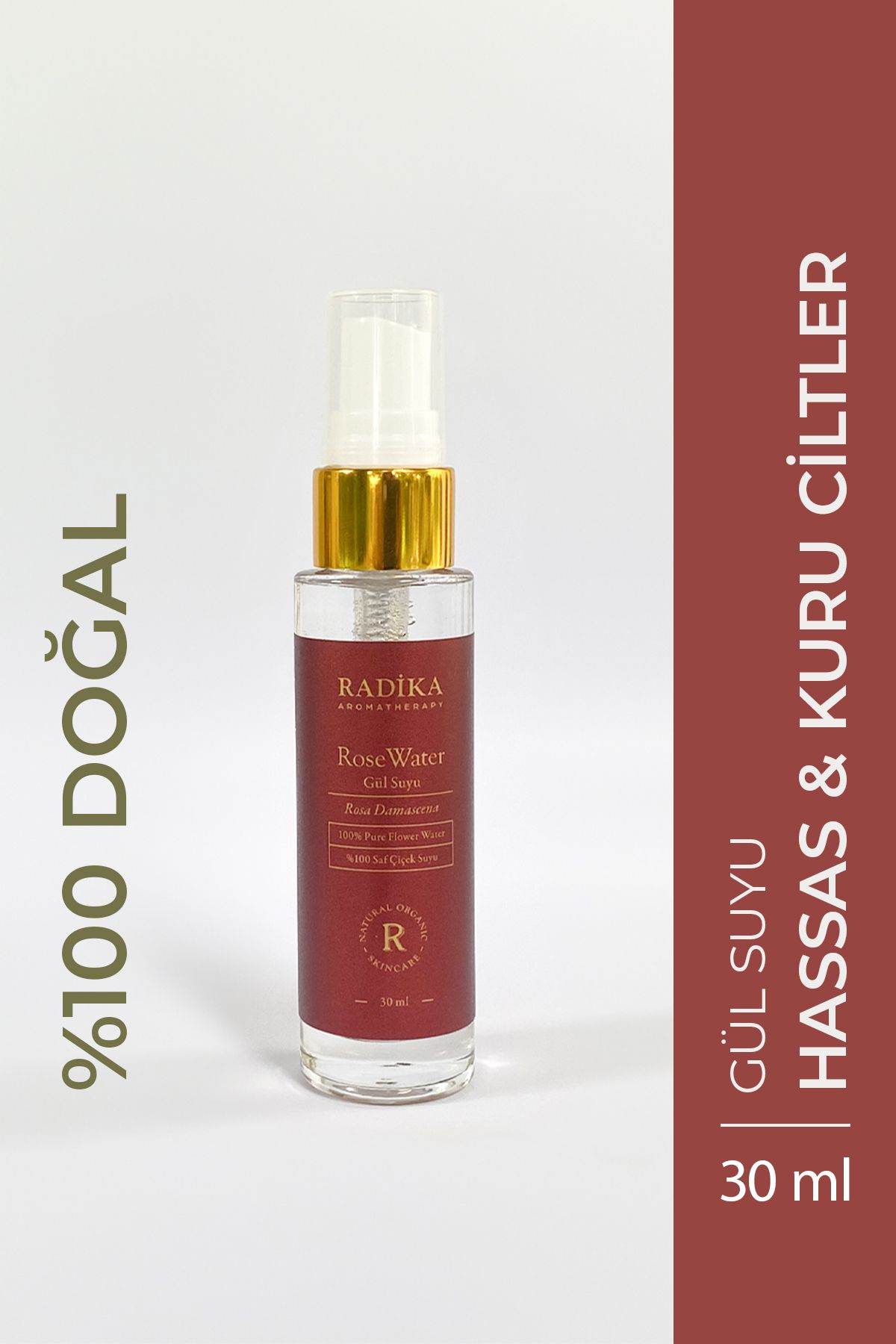 Radika Aromaterapi Gül Suyu / Doğal Tonik / Hassas Ciltler Için / Nemlendirici / Kırışıklık Karşıtı / 30 ml