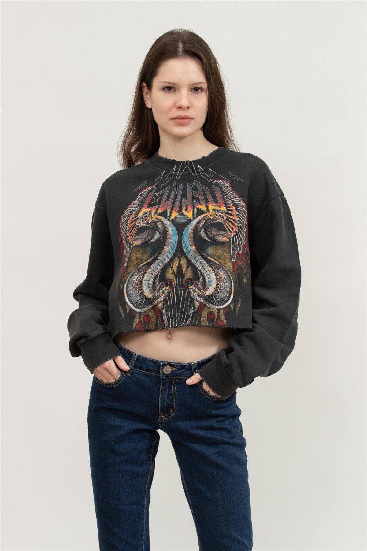 Replay Cropped Kadın Bisiklet Yaka Sweatshirt