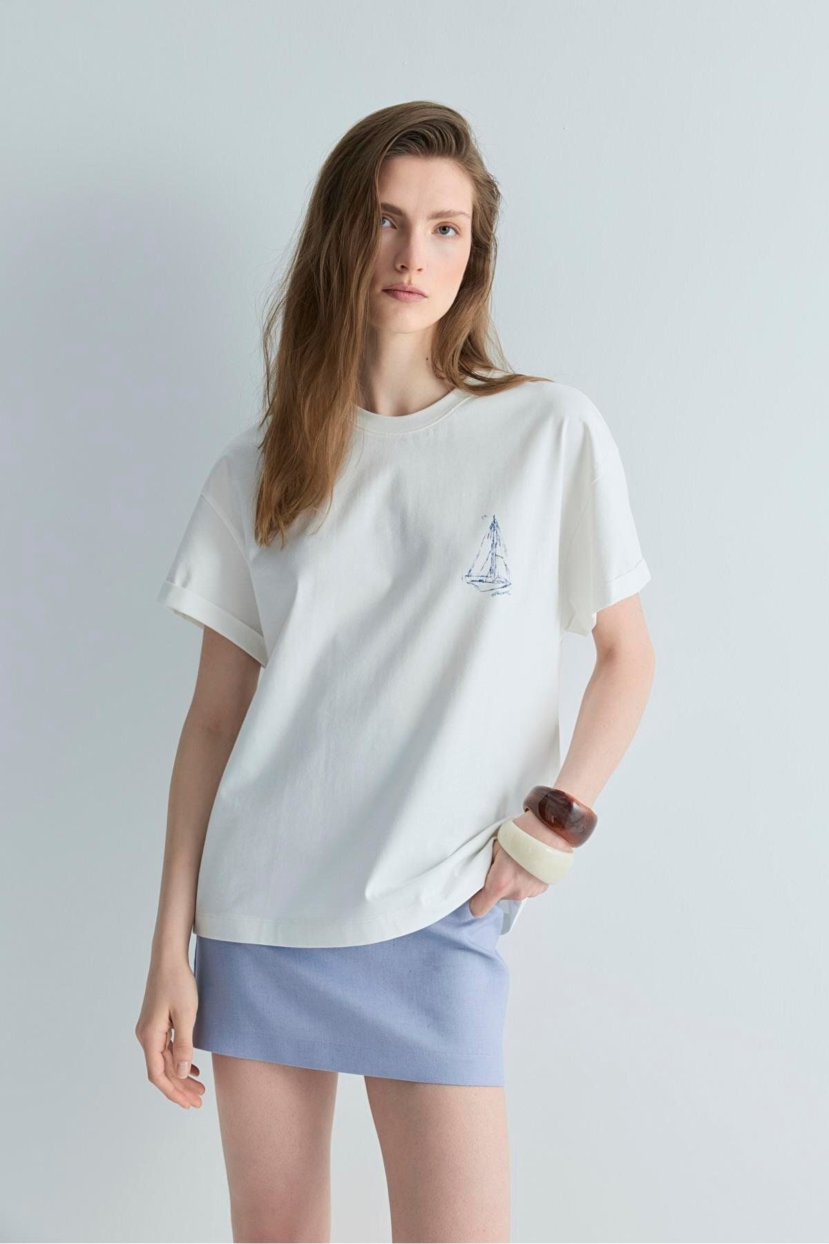 Suud Collection Ekru Sailor Oversize Tişört